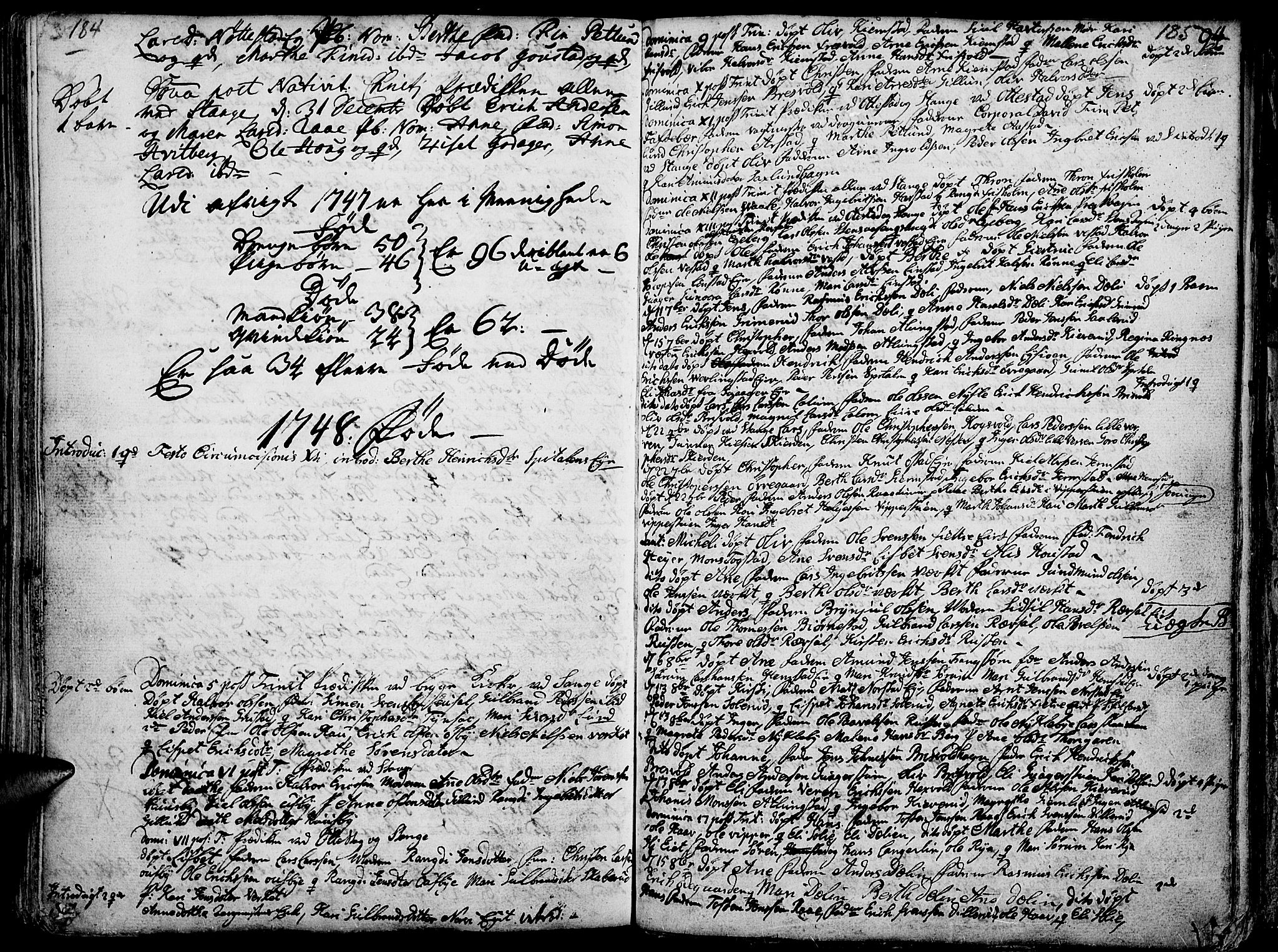 Stange prestekontor, SAH/PREST-002/K/L0004: Parish register (official) no. 4, 1735-1754, p. 184-185