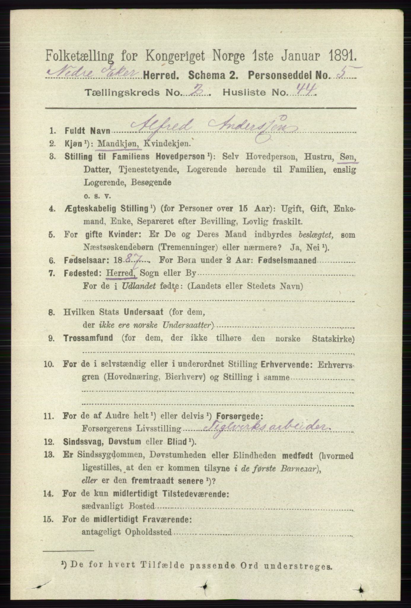 RA, 1891 census for 0625 Nedre Eiker, 1891, p. 791