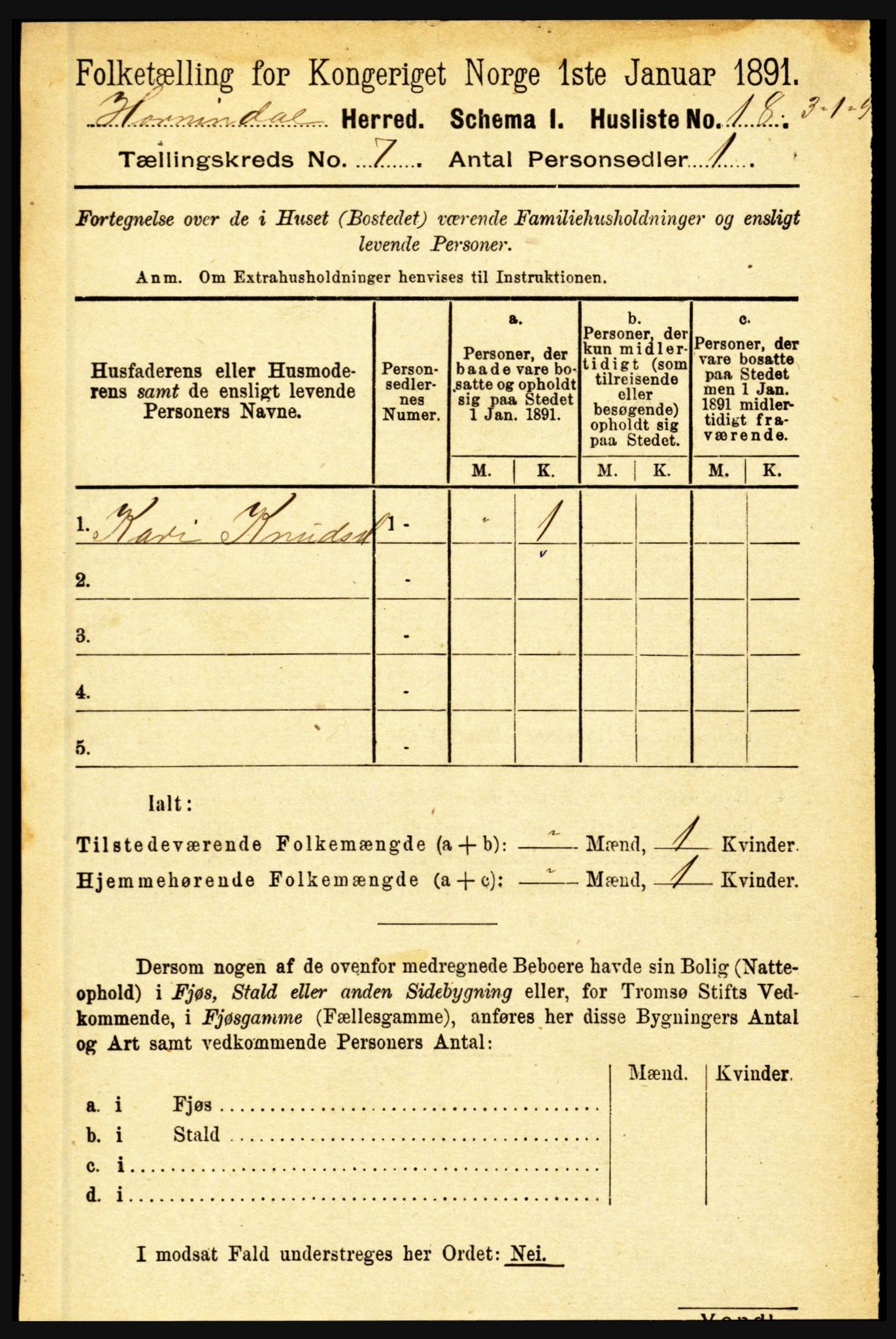 RA, 1891 census for 1444 Hornindal, 1891, p. 1744