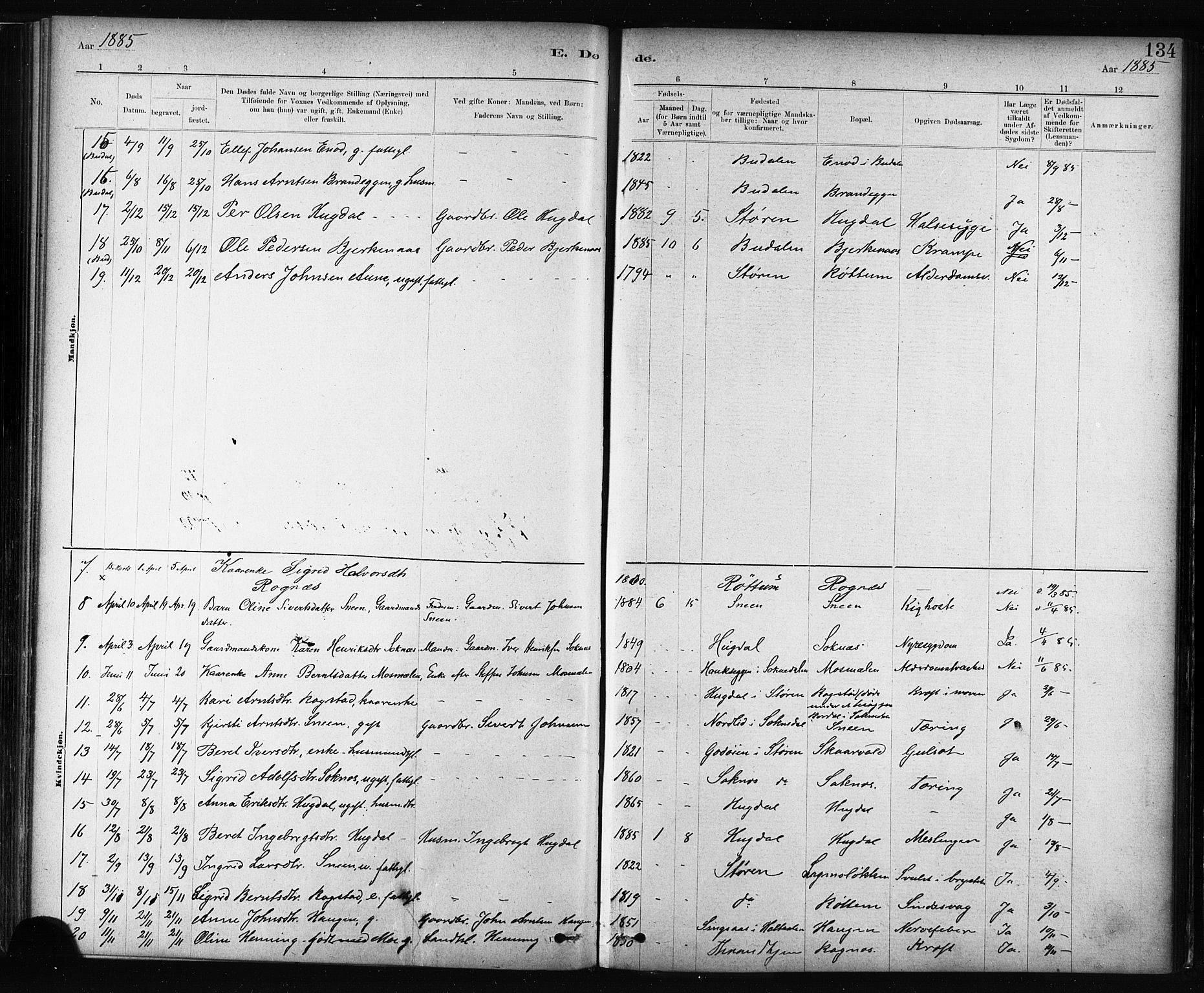 Ministerialprotokoller, klokkerbøker og fødselsregistre - Sør-Trøndelag, SAT/A-1456/687/L1002: Parish register (official) no. 687A08, 1878-1890, p. 134