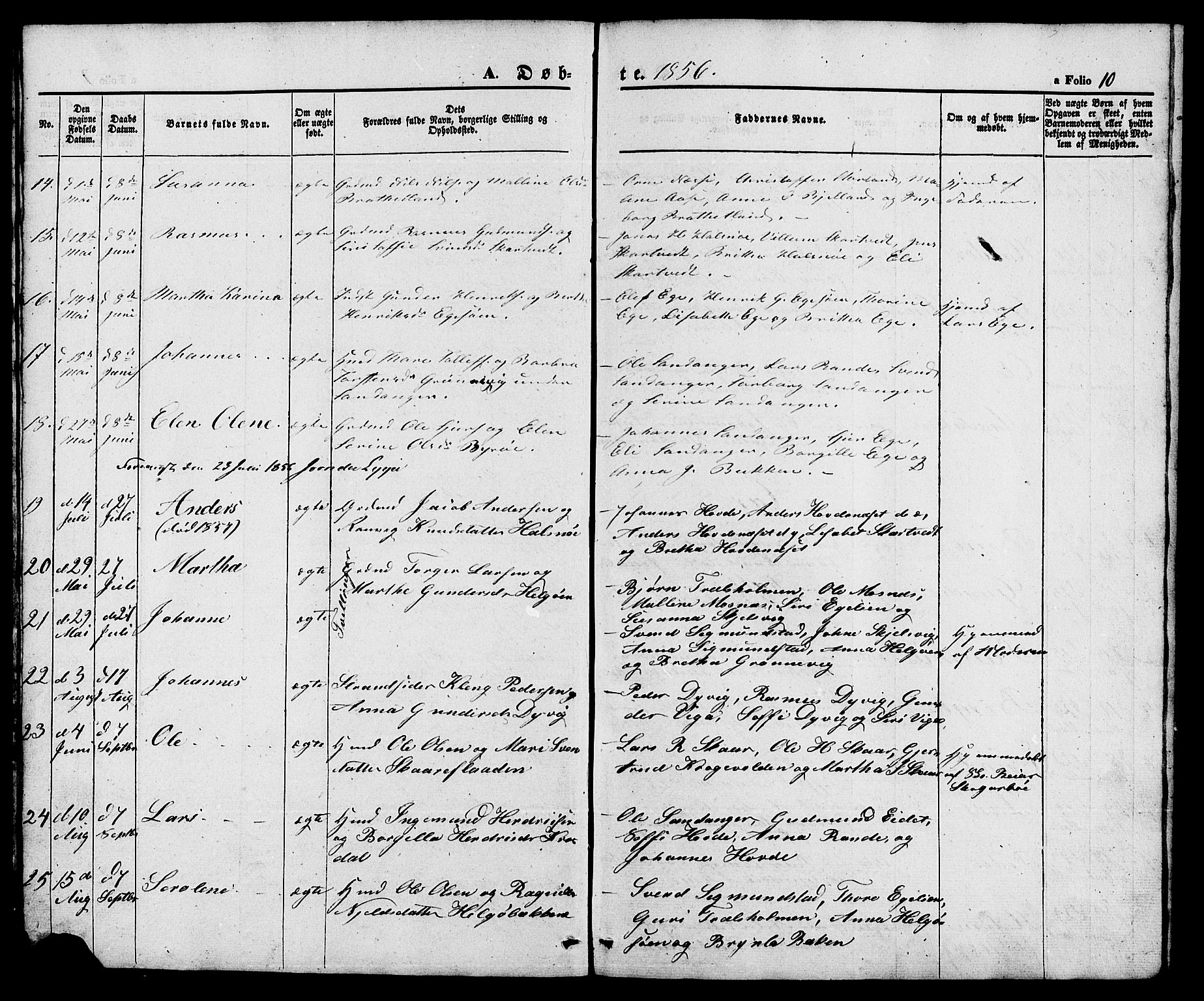 Hjelmeland sokneprestkontor, SAST/A-101843/01/V/L0005: Parish register (copy) no. B 5, 1853-1892, p. 10