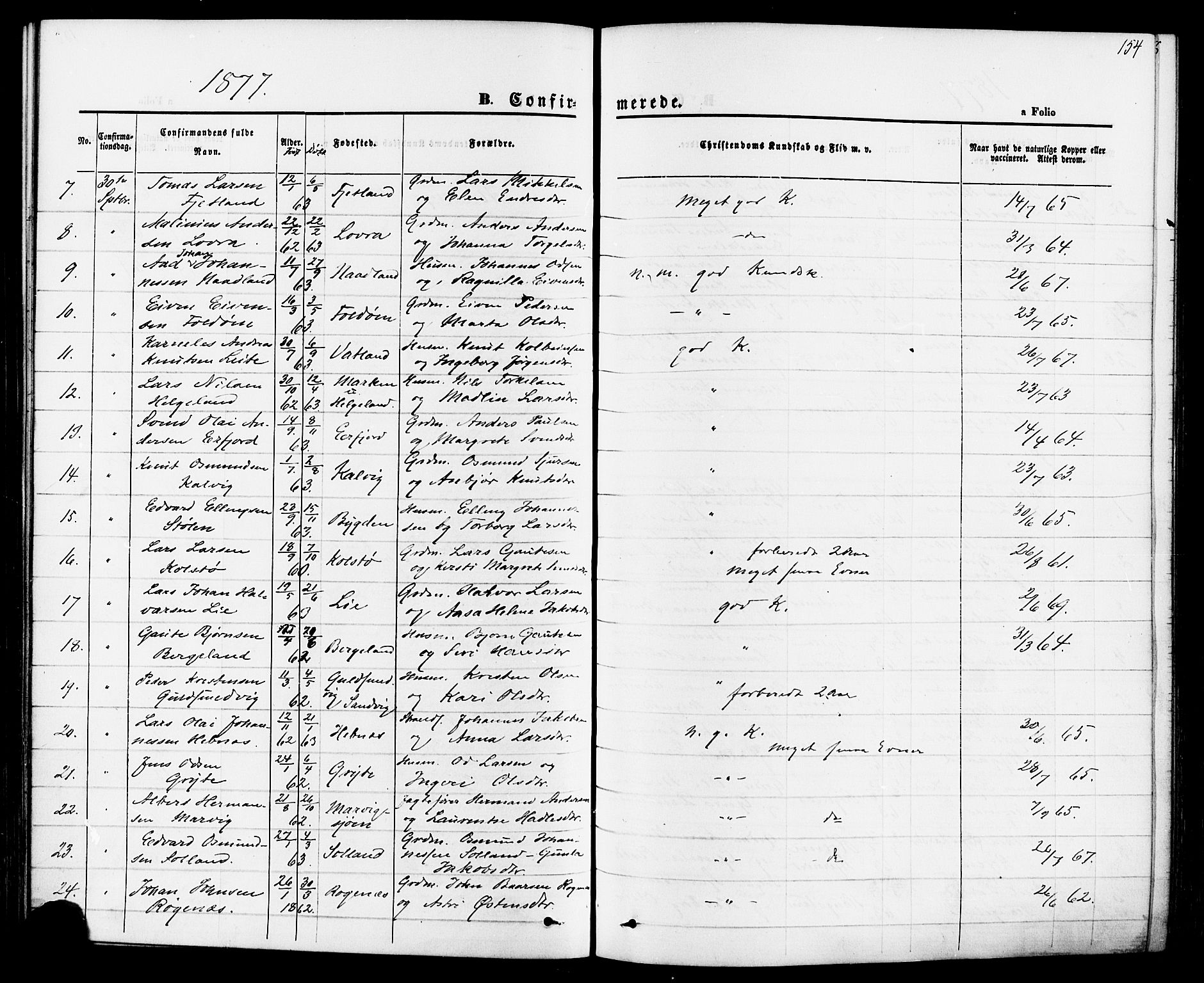 Jelsa sokneprestkontor, AV/SAST-A-101842/01/IV: Parish register (official) no. A 8, 1867-1883, p. 154