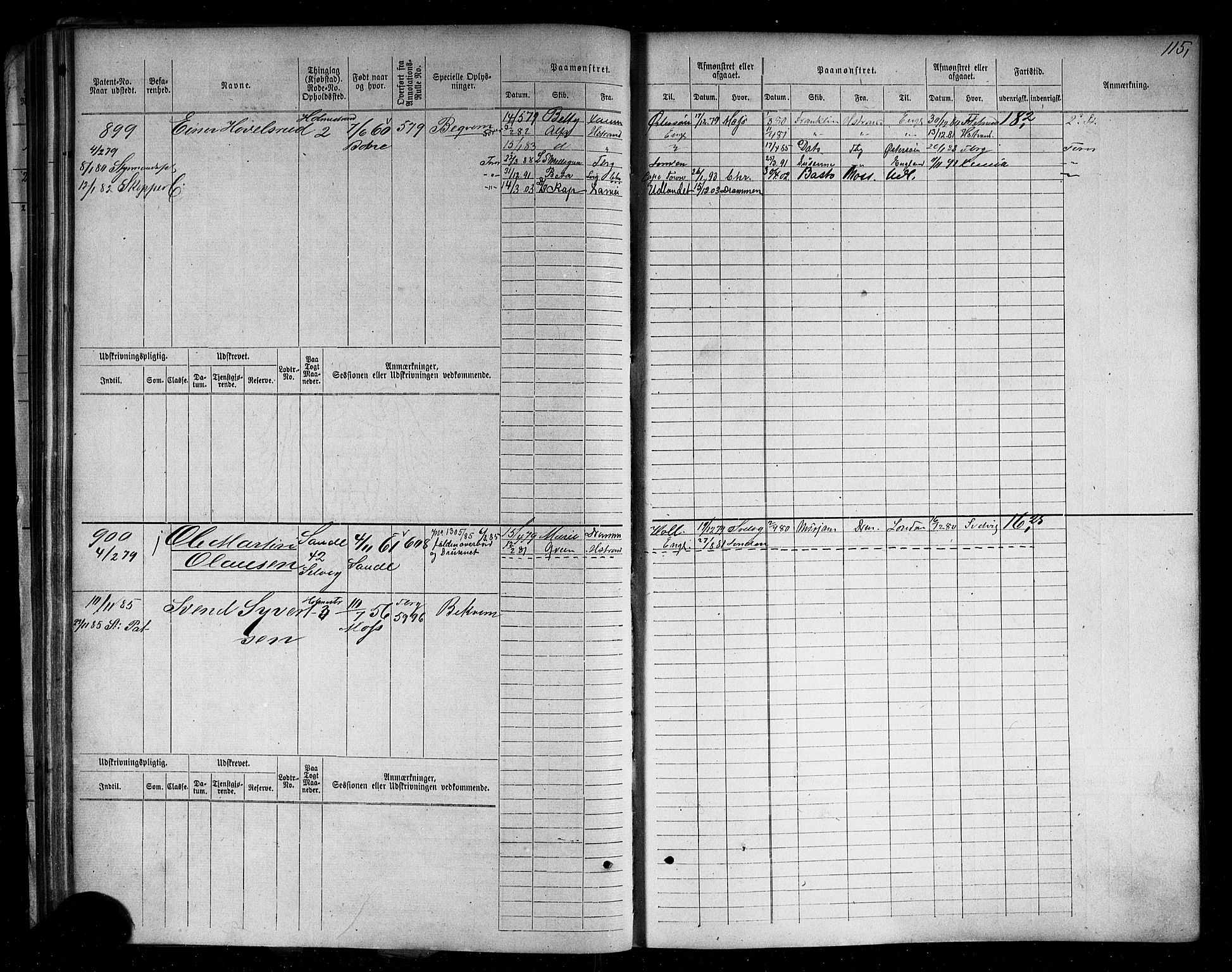 Holmestrand innrulleringskontor, AV/SAKO-A-1151/F/Fc/L0004: Hovedrulle, 1872-1913, p. 153