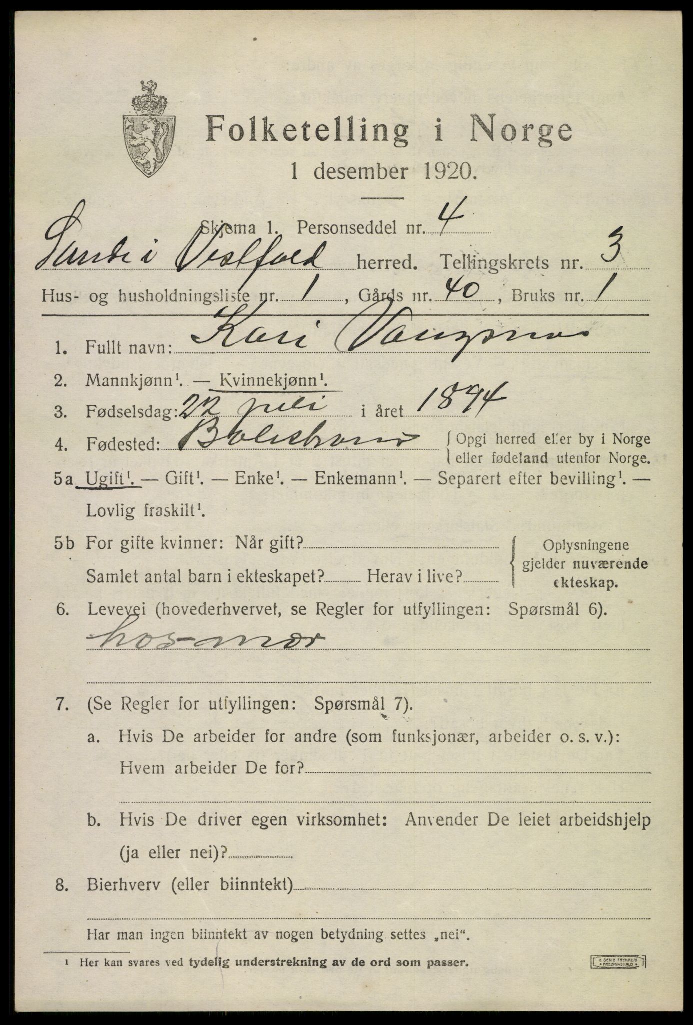 SAKO, 1920 census for Sande, 1920, p. 4056