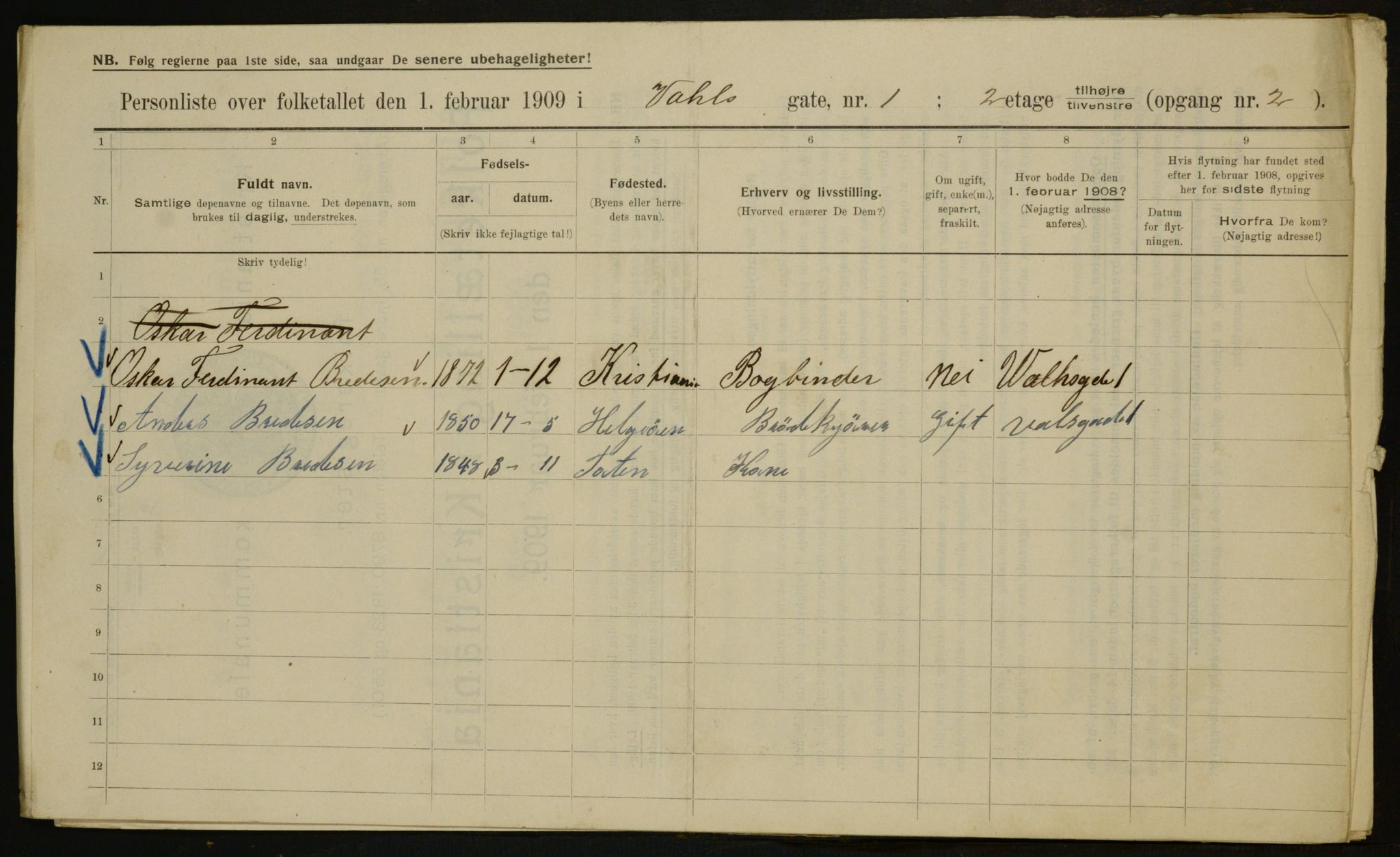 OBA, Municipal Census 1909 for Kristiania, 1909, p. 110151