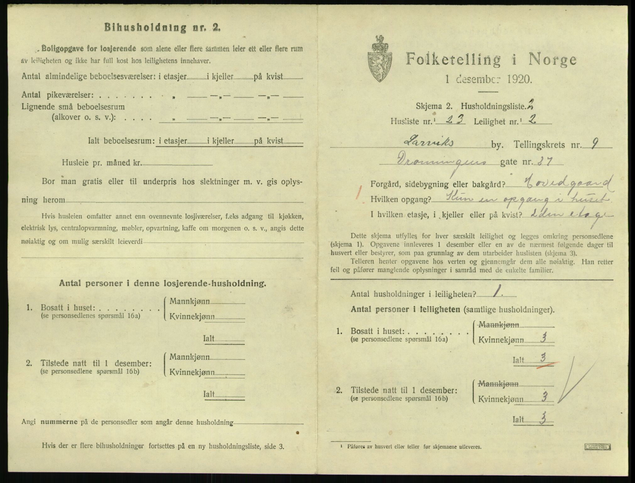 SAKO, 1920 census for Larvik, 1920, p. 7078