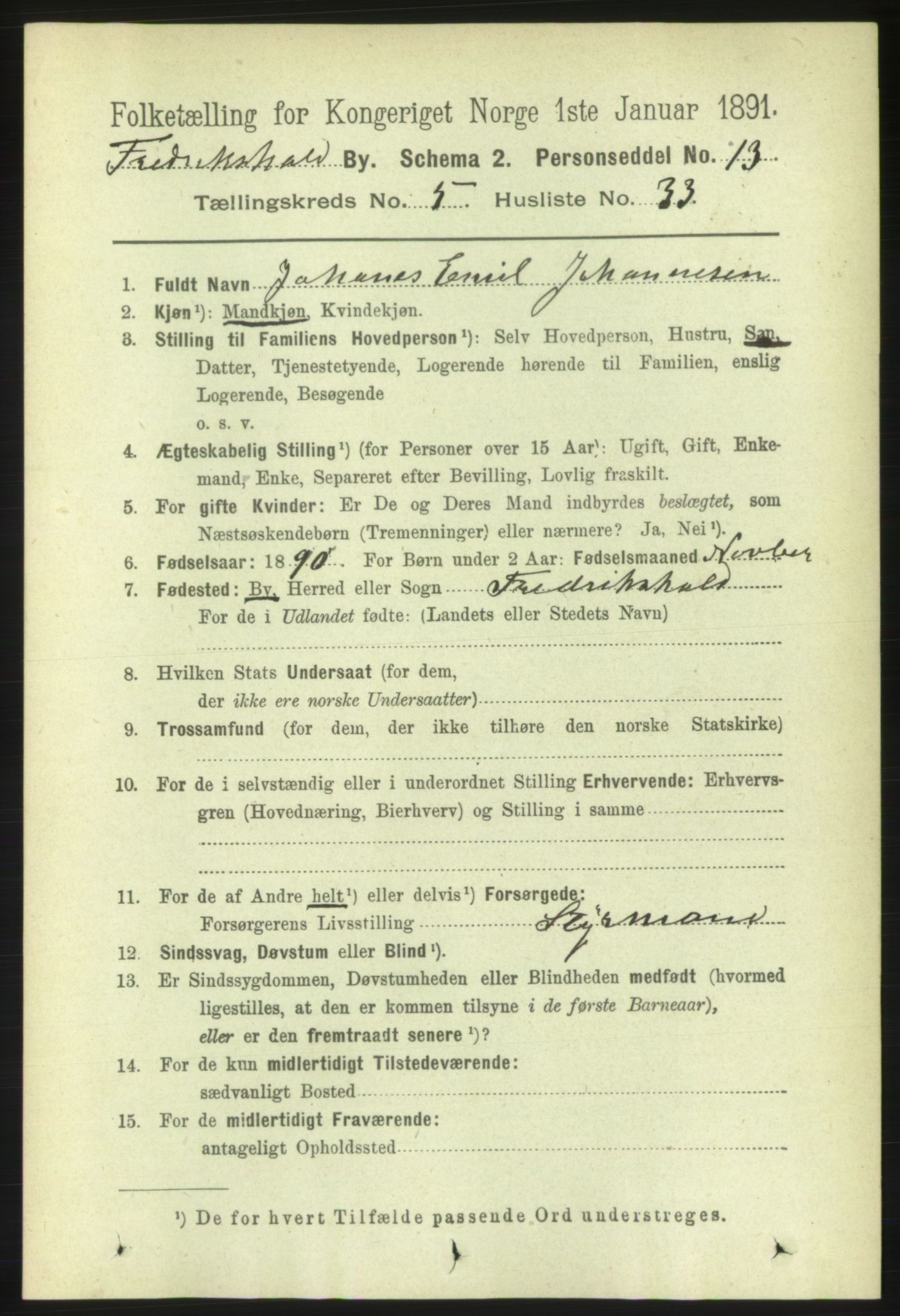 RA, 1891 census for 0101 Fredrikshald, 1891, p. 4388