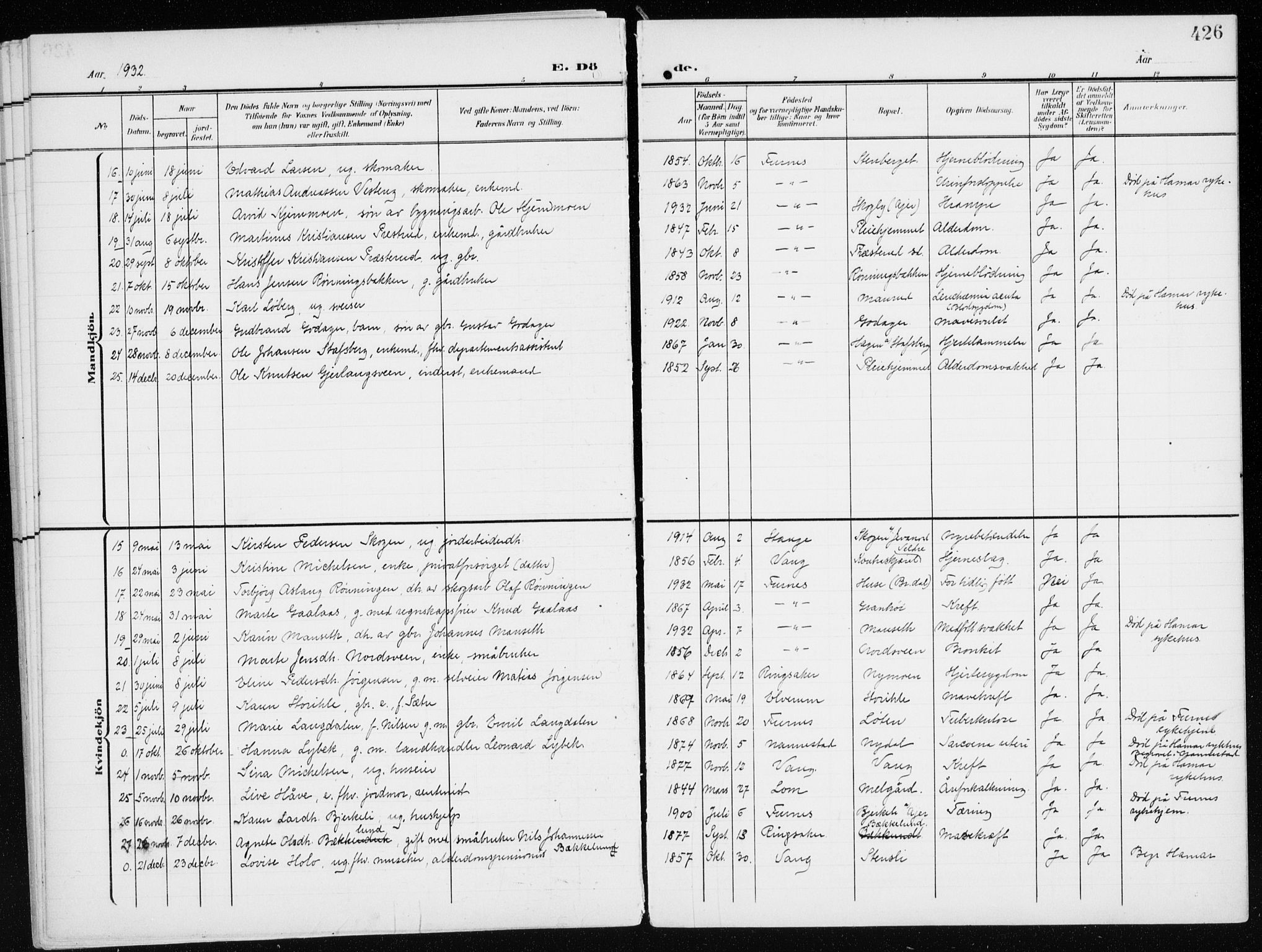 Furnes prestekontor, AV/SAH-PREST-012/K/Ka/L0001: Parish register (official) no. 1, 1907-1935, p. 426