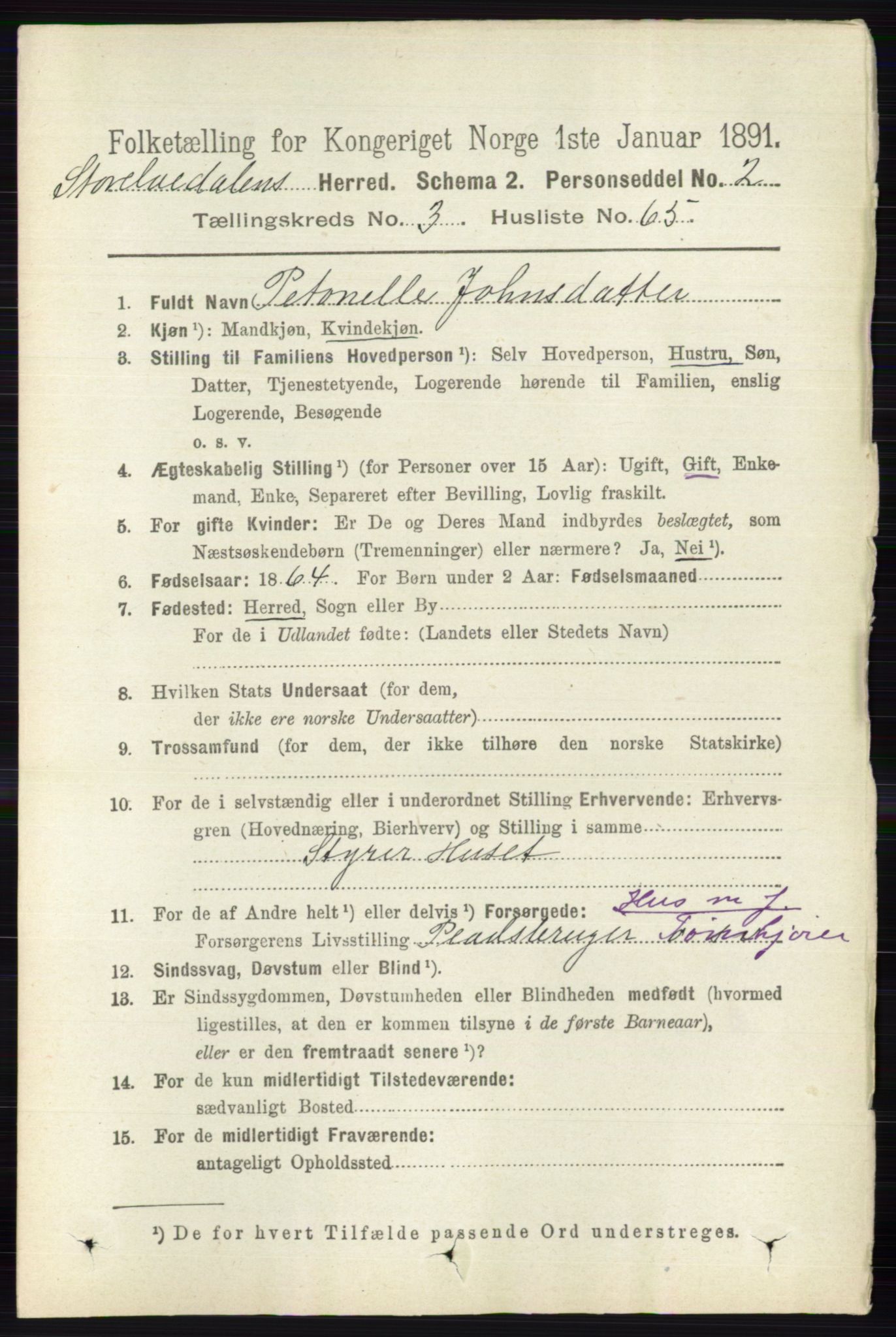 RA, 1891 census for 0430 Stor-Elvdal, 1891, p. 1301