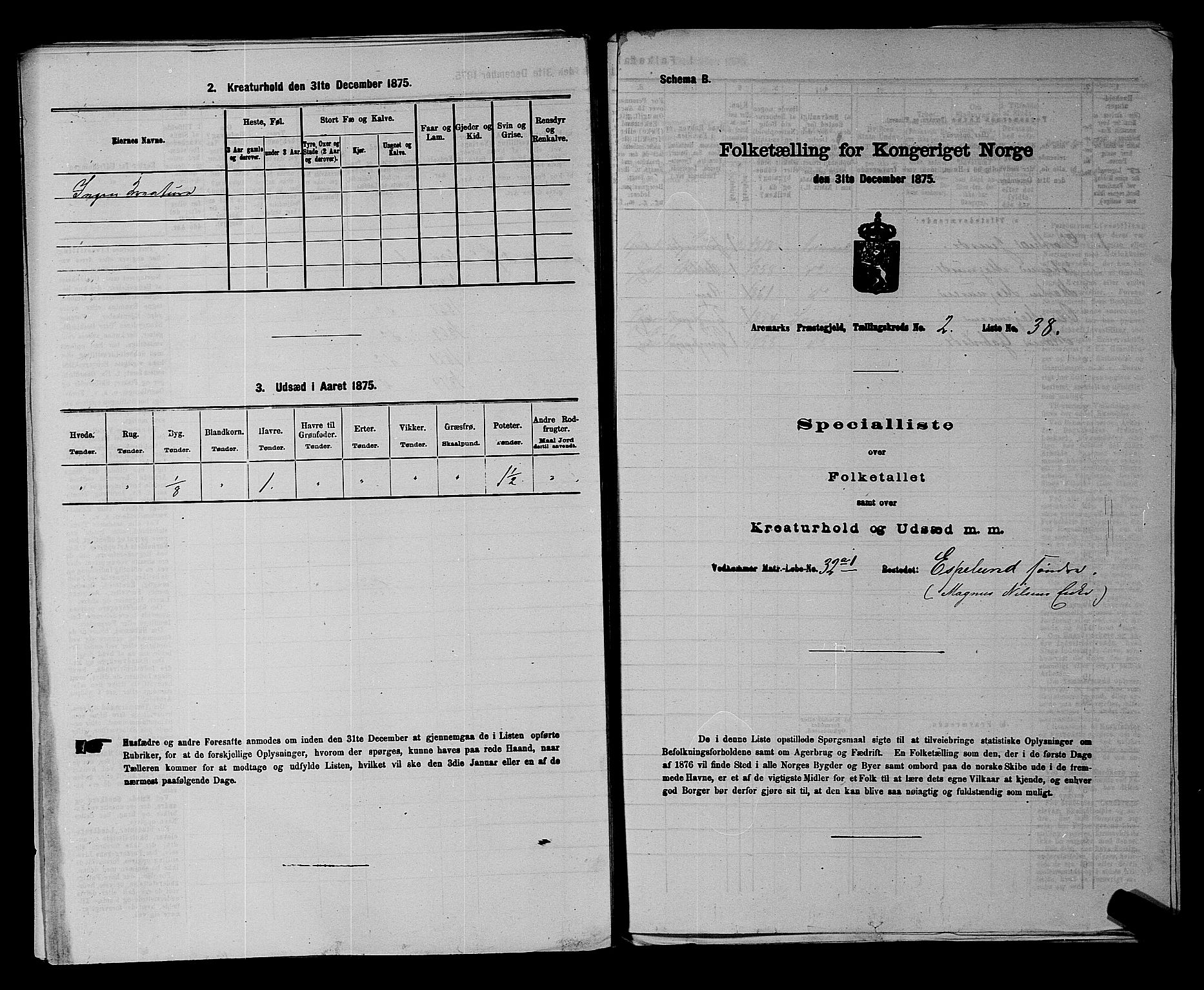 RA, 1875 census for 0118P Aremark, 1875, p. 357