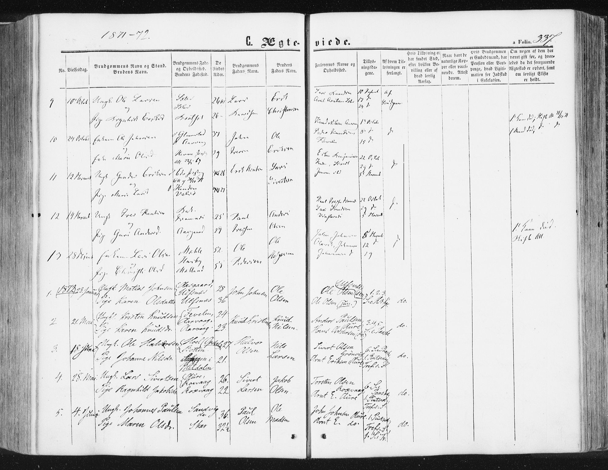 Ministerialprotokoller, klokkerbøker og fødselsregistre - Møre og Romsdal, AV/SAT-A-1454/578/L0905: Parish register (official) no. 578A04, 1859-1877, p. 337