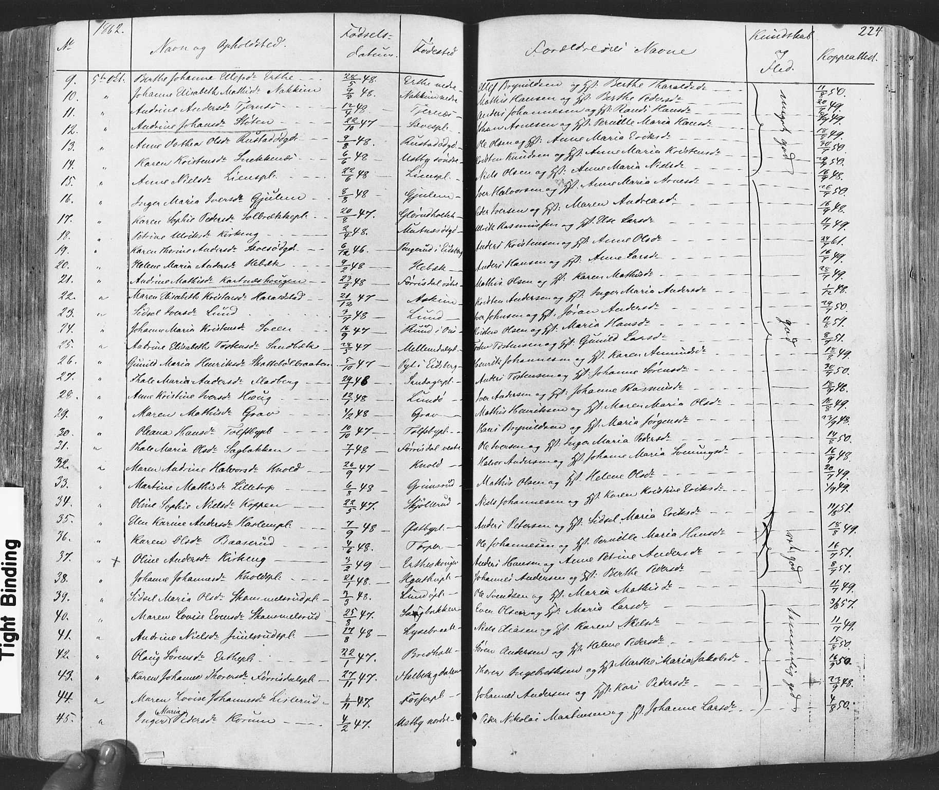 Rakkestad prestekontor Kirkebøker, SAO/A-2008/F/Fa/L0011: Parish register (official) no. I 11, 1862-1877, p. 224