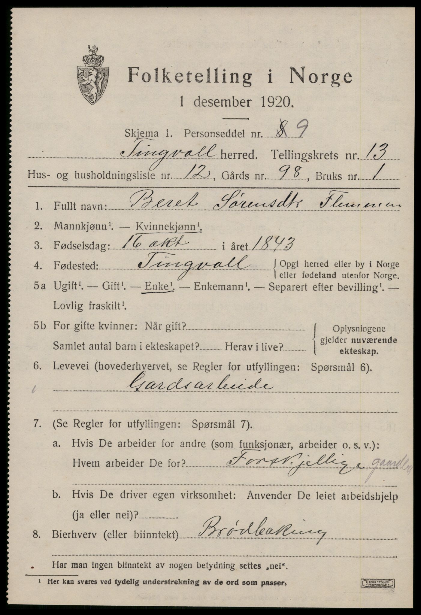 SAT, 1920 census for Tingvoll, 1920, p. 6968