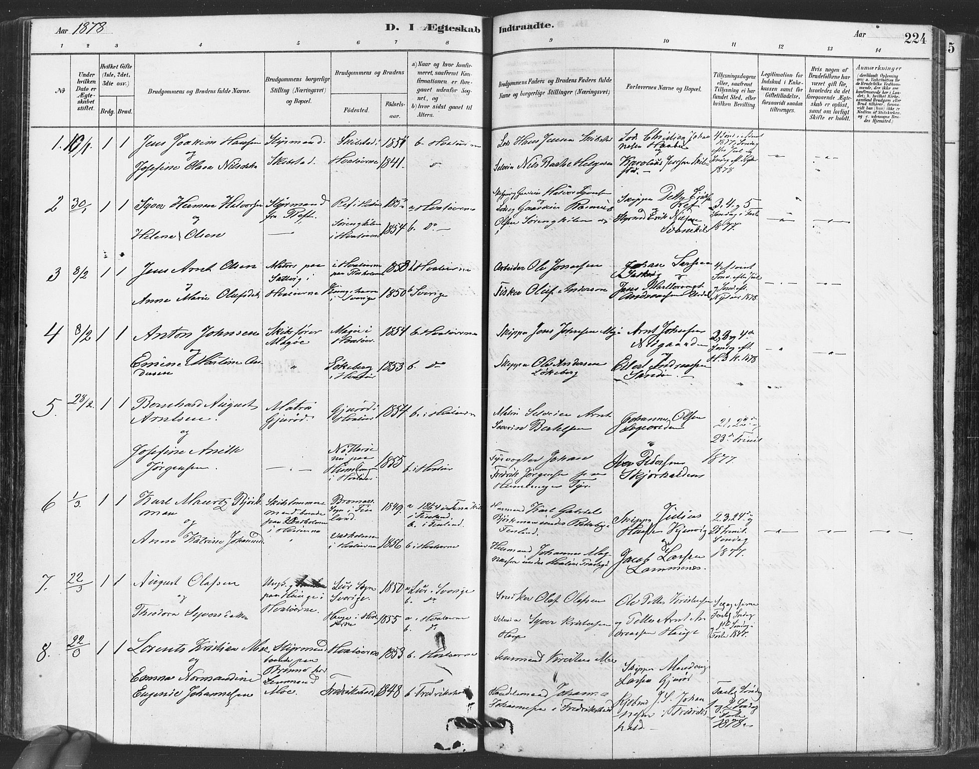 Hvaler prestekontor Kirkebøker, AV/SAO-A-2001/F/Fa/L0008: Parish register (official) no. I 8, 1878-1895, p. 224