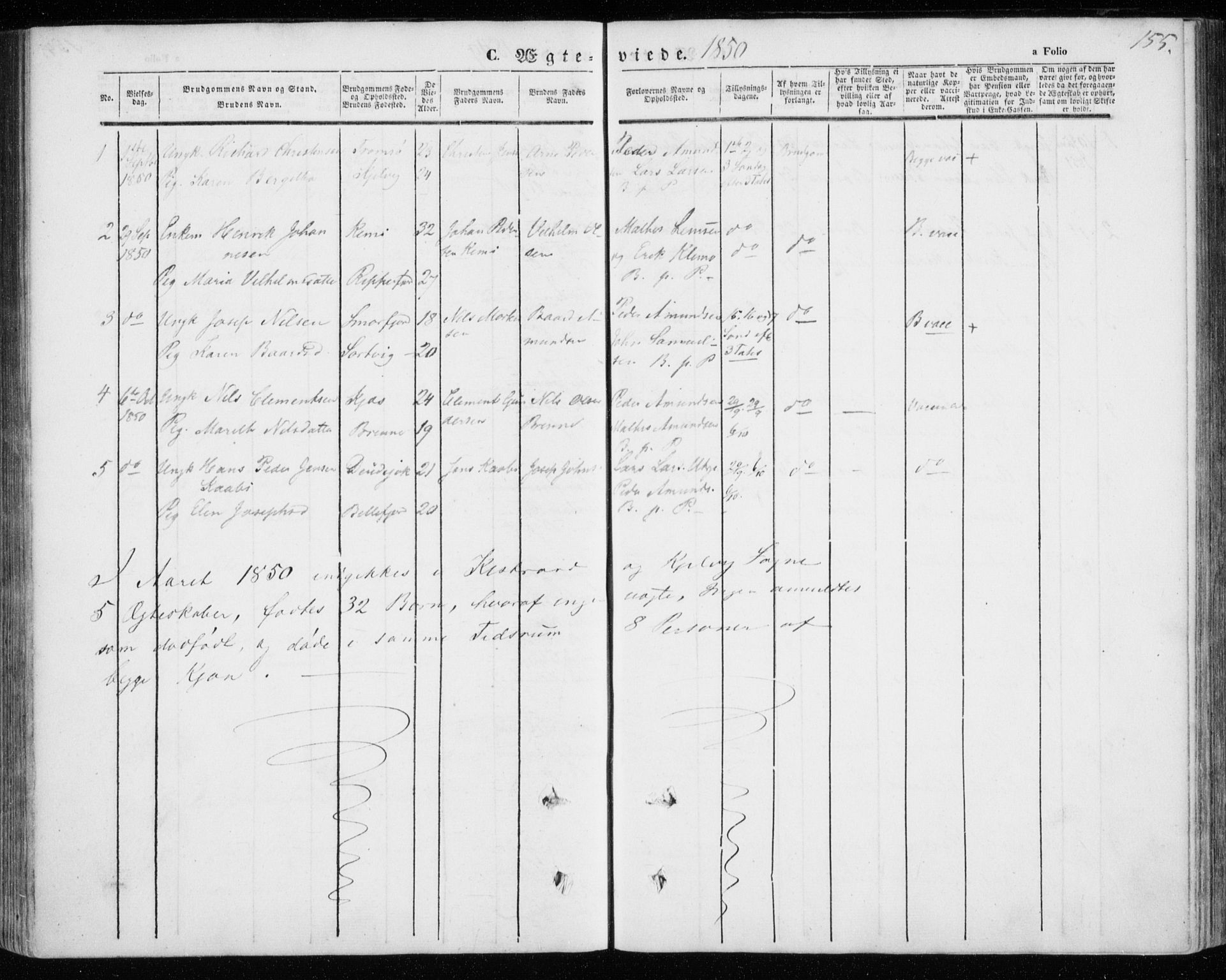 Kistrand/Porsanger sokneprestembete, SATØ/S-1351/H/Ha/L0004.kirke: Parish register (official) no. 4, 1843-1860, p. 155