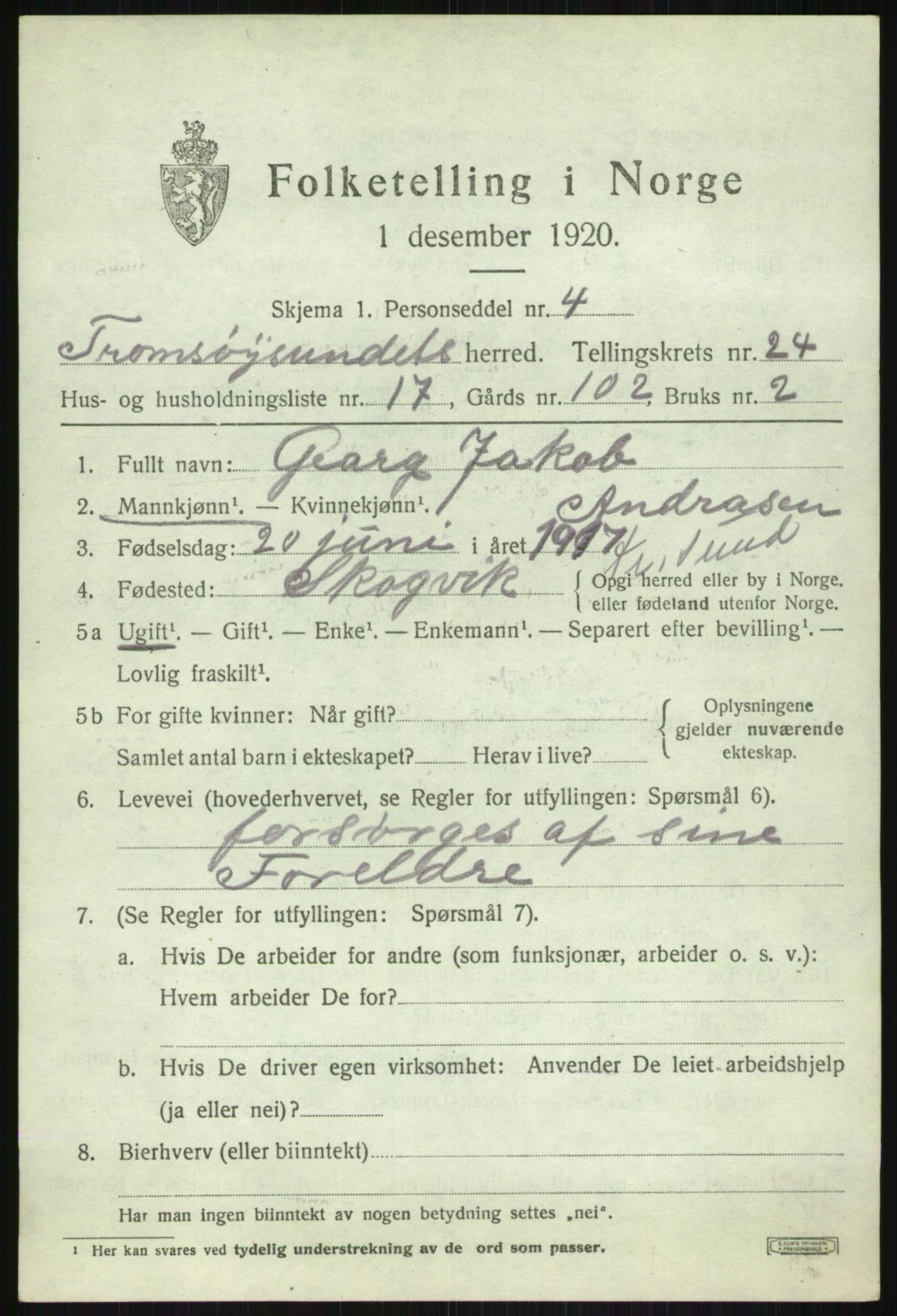 SATØ, 1920 census for Tromsøysund, 1920, p. 11908