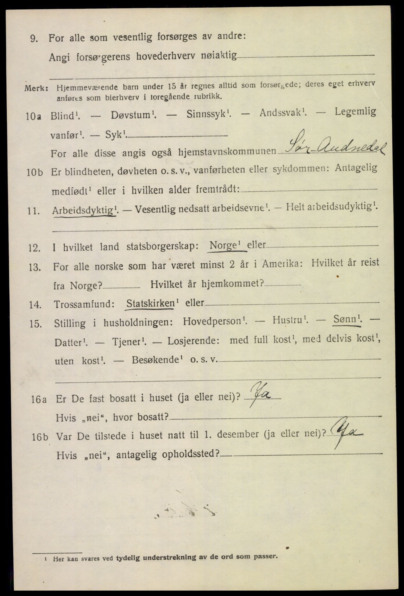SAK, 1920 census for Sør-Audnedal, 1920, p. 2626