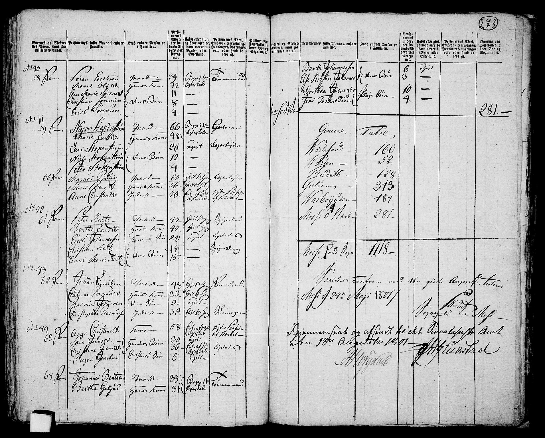 RA, 1801 census for 0104P Moss, 1801, p. 272b-273a