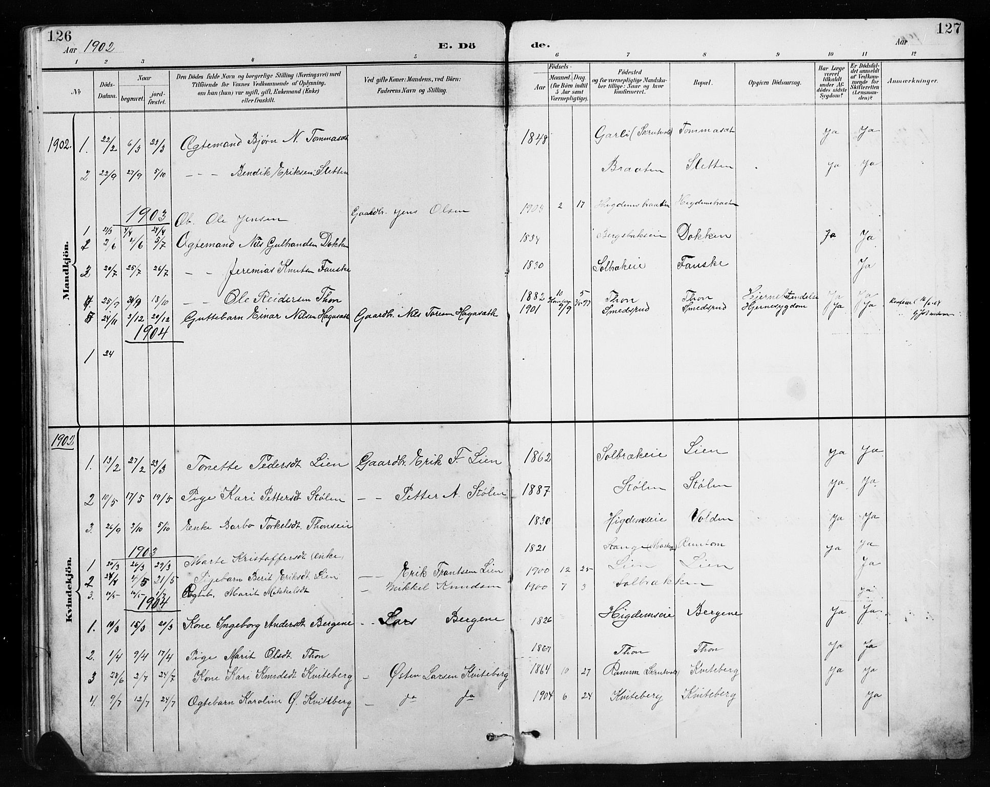 Etnedal prestekontor, SAH/PREST-130/H/Ha/Hab/Habb/L0001: Parish register (copy) no. II 1, 1894-1911, p. 126-127