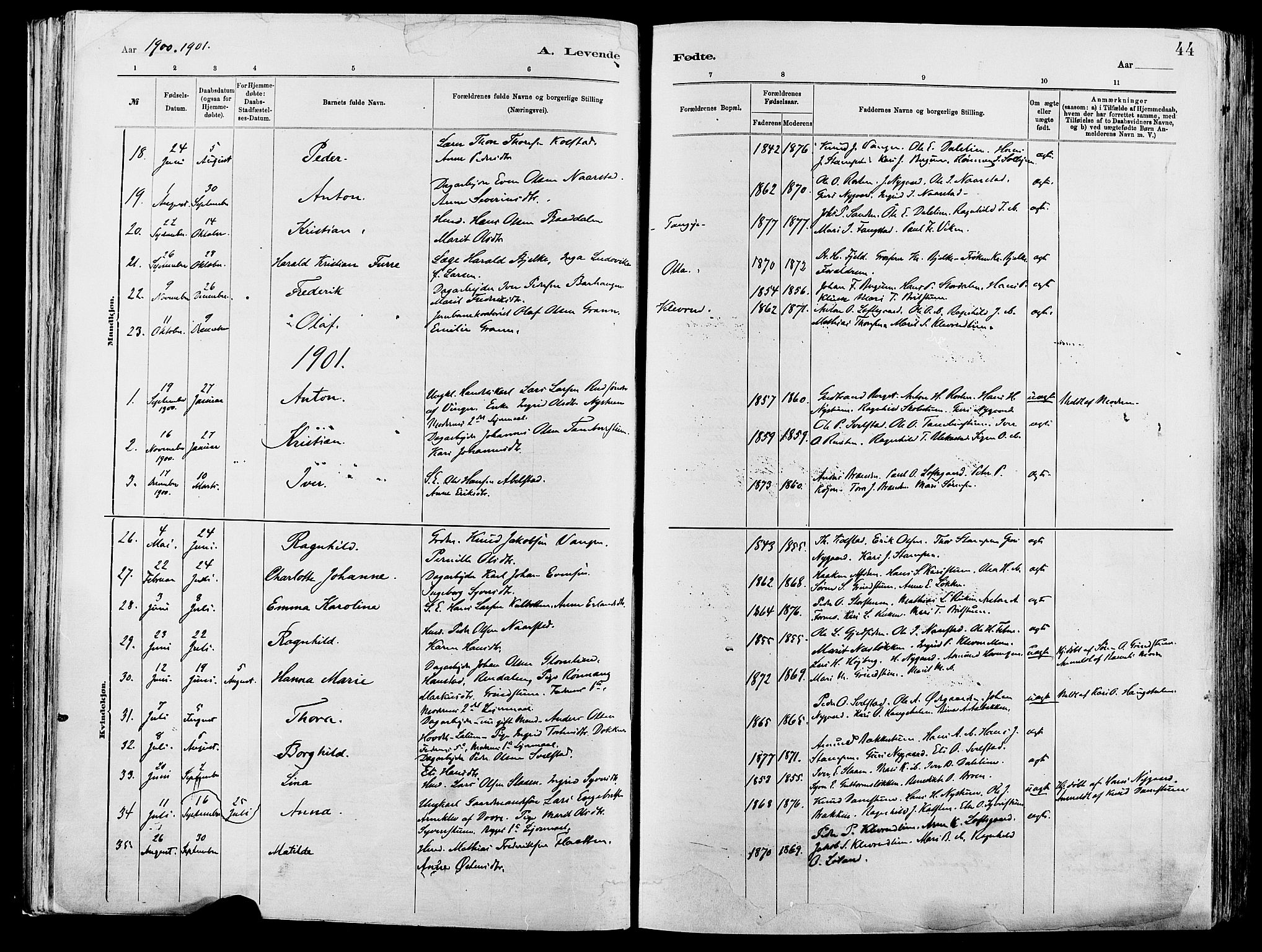 Vågå prestekontor, AV/SAH-PREST-076/H/Ha/Haa/L0008: Parish register (official) no. 8, 1886-1904, p. 44