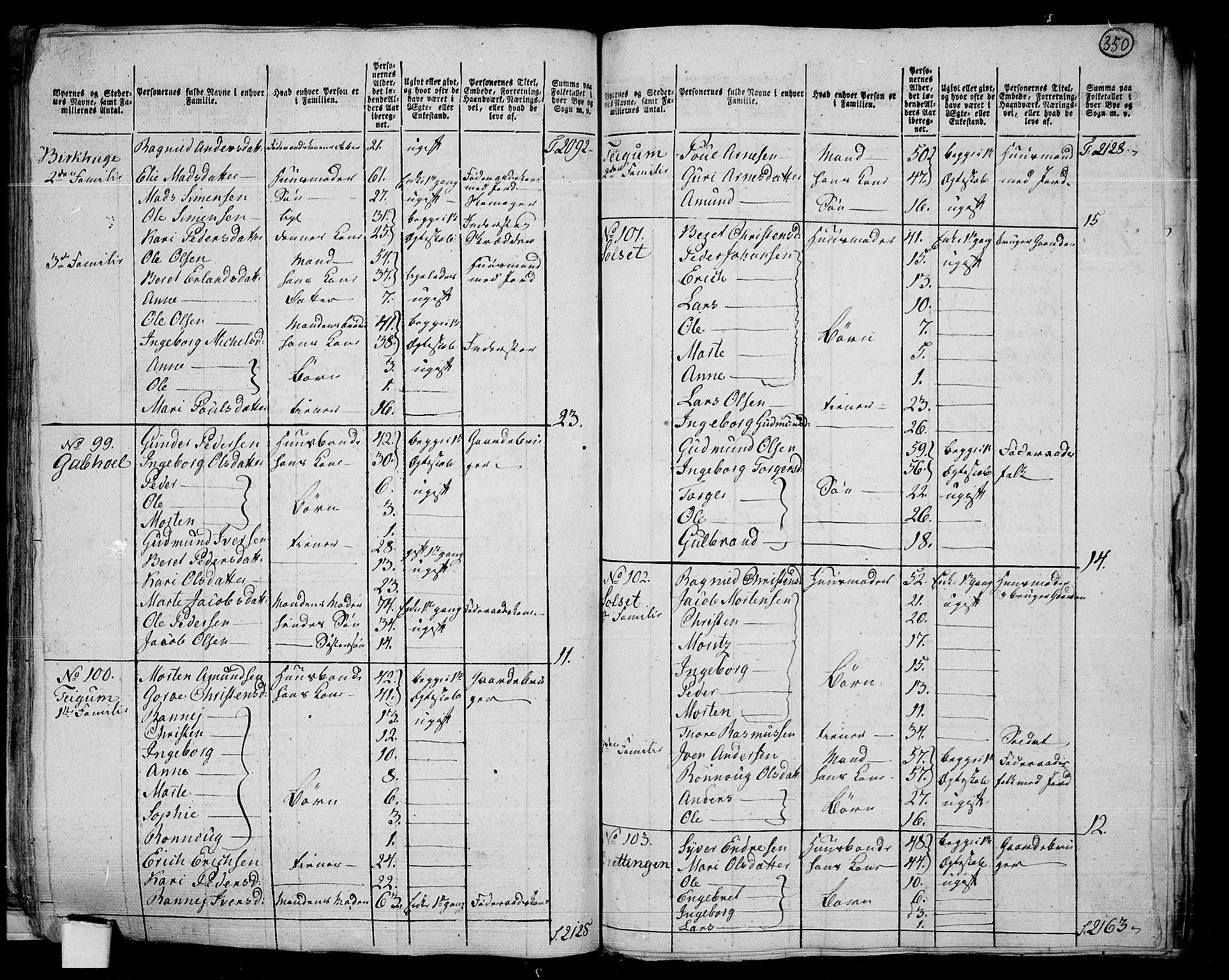 RA, 1801 census for 0522P Gausdal, 1801, p. 349b-350a