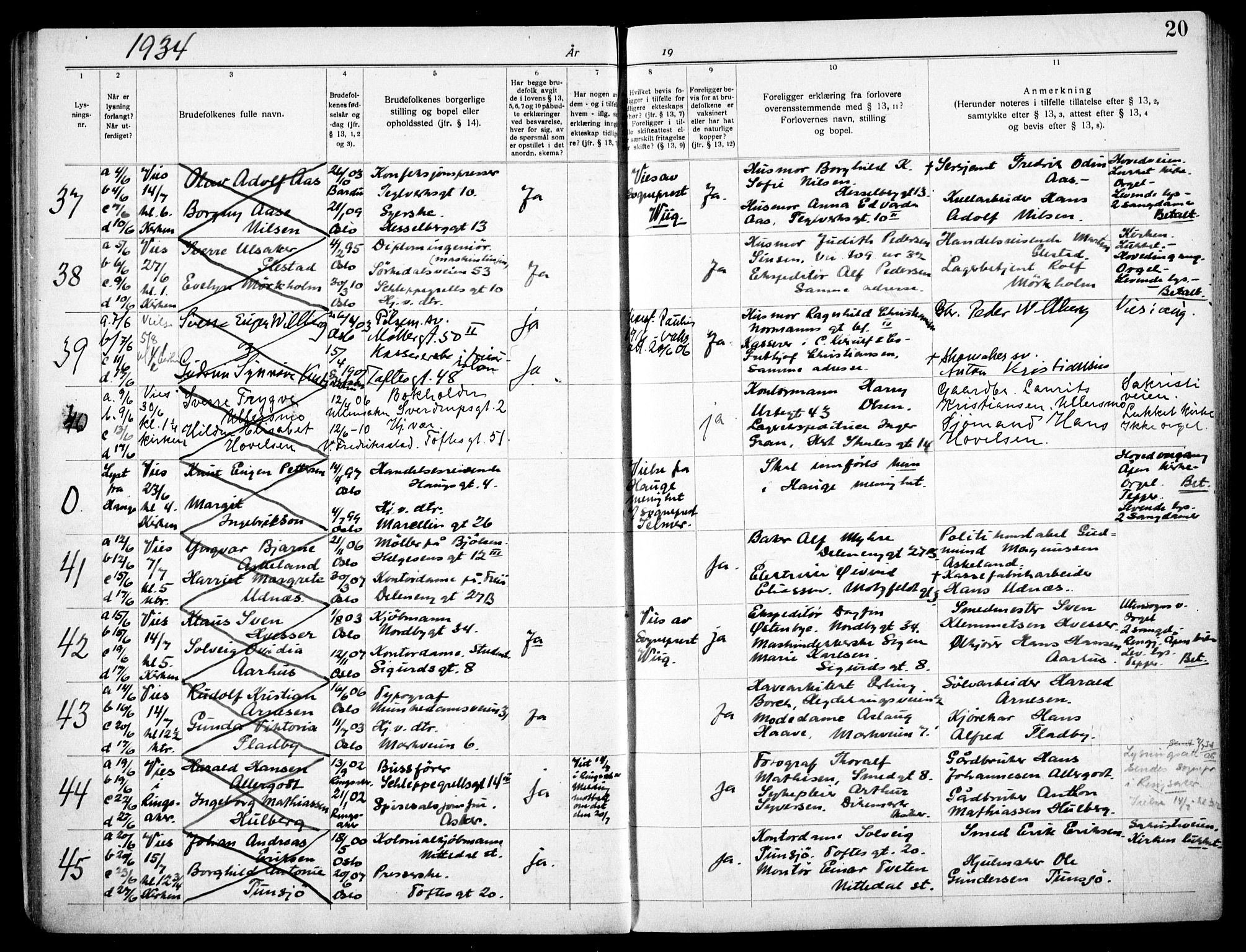Paulus prestekontor Kirkebøker, AV/SAO-A-10871/H/Ha/L0005: Banns register no. 5, 1932-1938, p. 20
