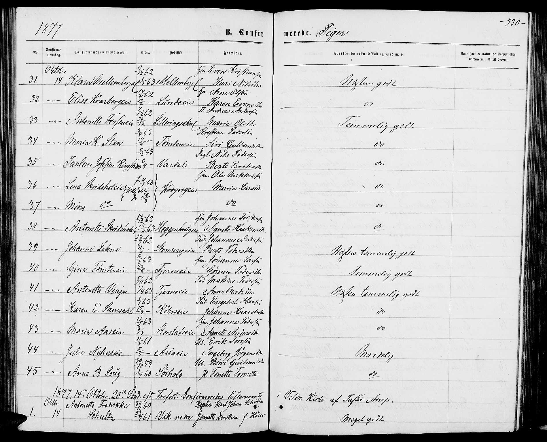 Ringsaker prestekontor, AV/SAH-PREST-014/L/La/L0008: Parish register (copy) no. 8, 1870-1878, p. 330