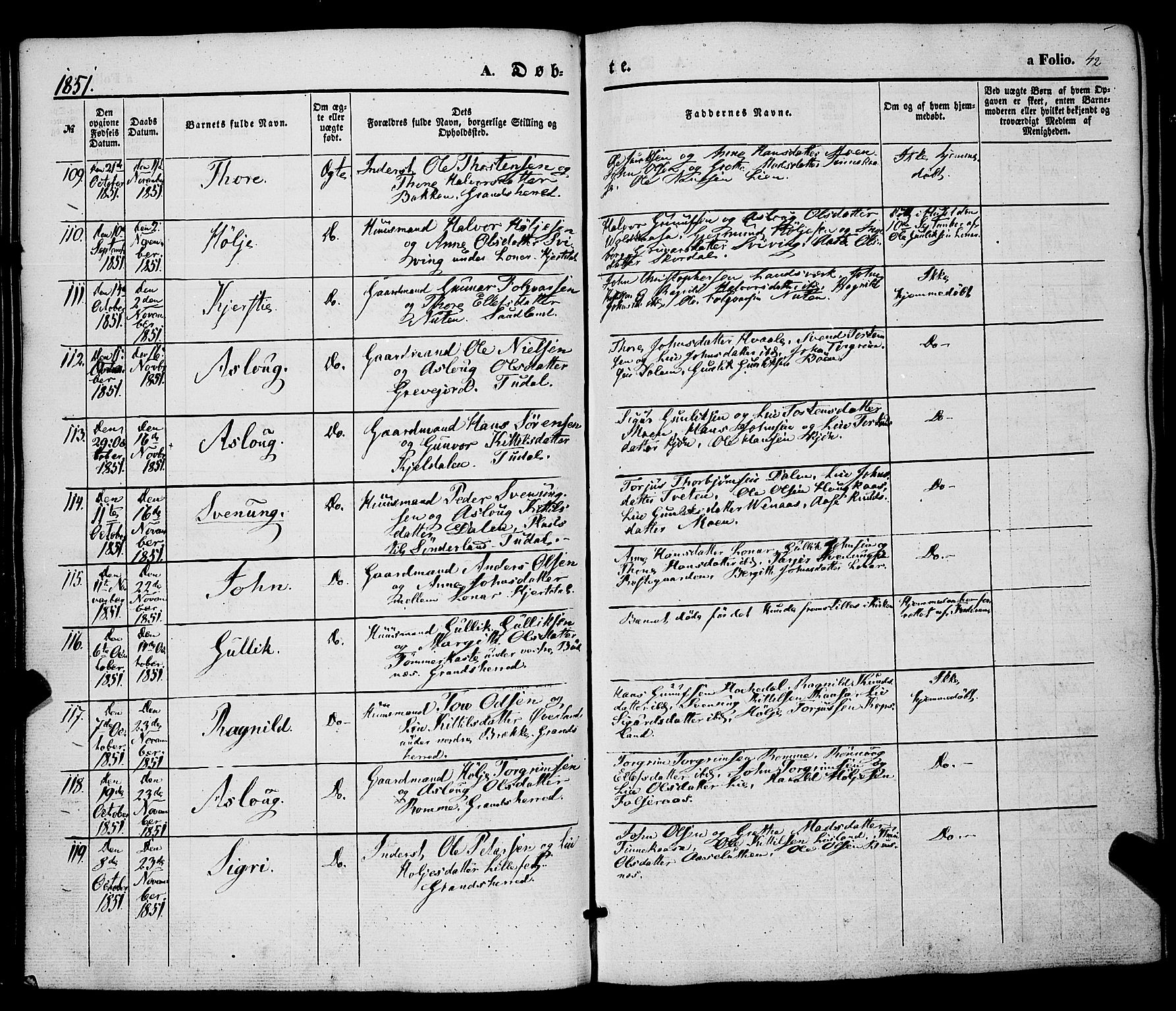 Hjartdal kirkebøker, SAKO/A-270/F/Fa/L0008: Parish register (official) no. I 8, 1844-1859, p. 42