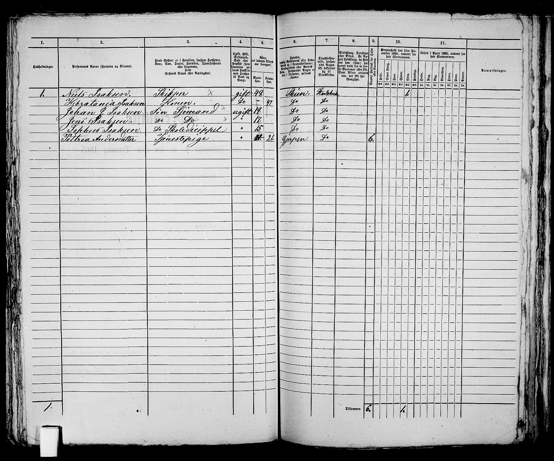 RA, 1865 census for Skien, 1865, p. 248