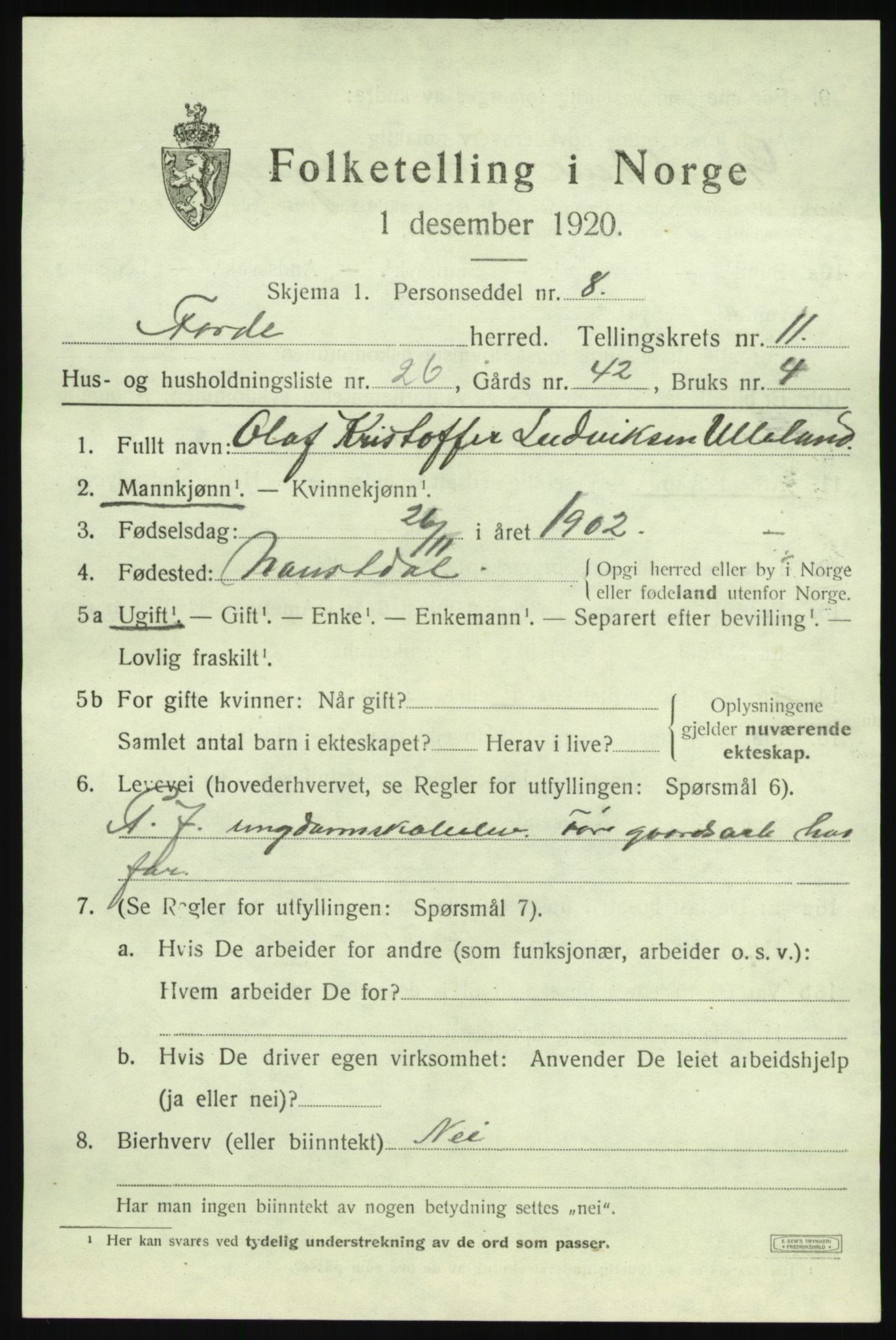 SAB, 1920 census for Førde, 1920, p. 4260