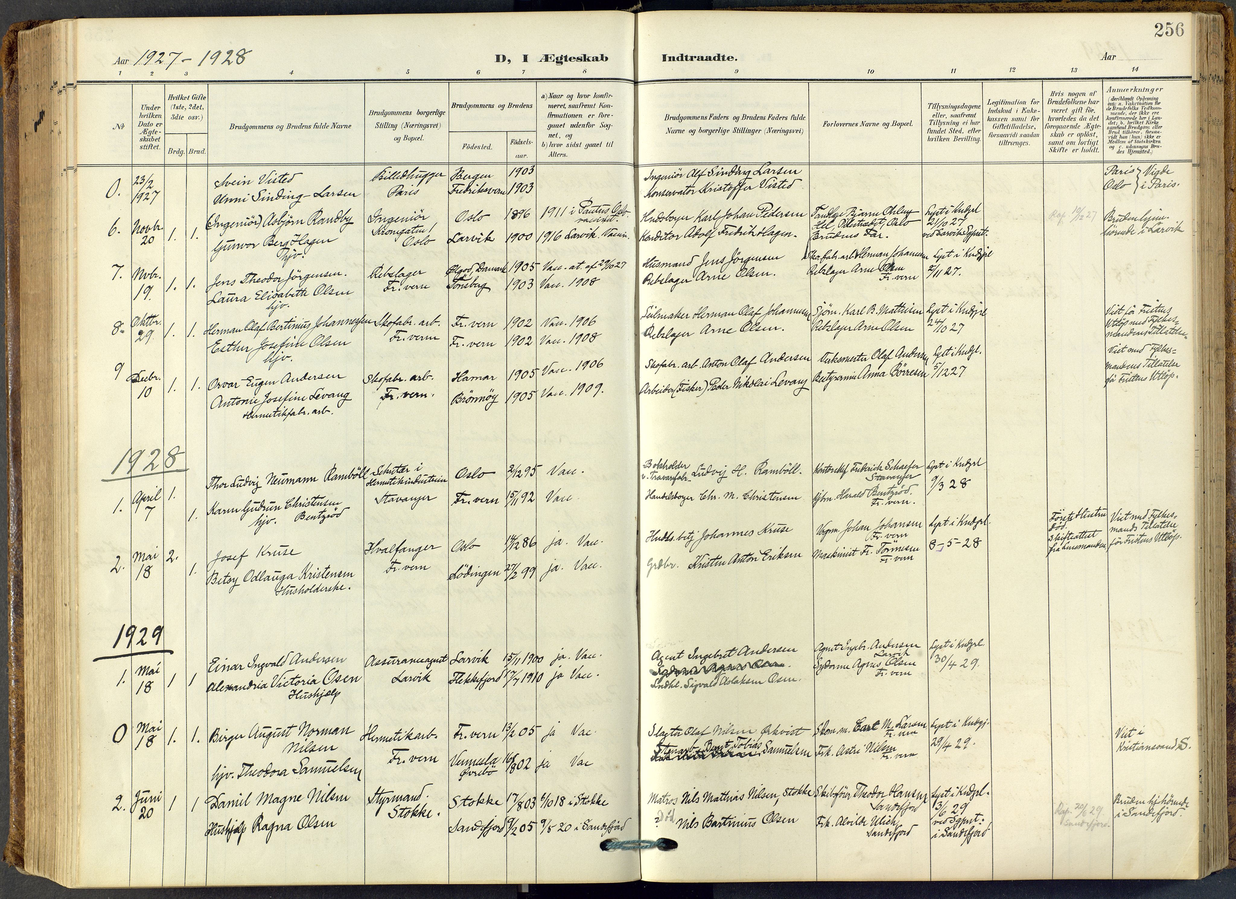 Stavern kirkebøker, SAKO/A-318/F/Fa/L0009: Parish register (official) no. 9, 1906-1955, p. 256