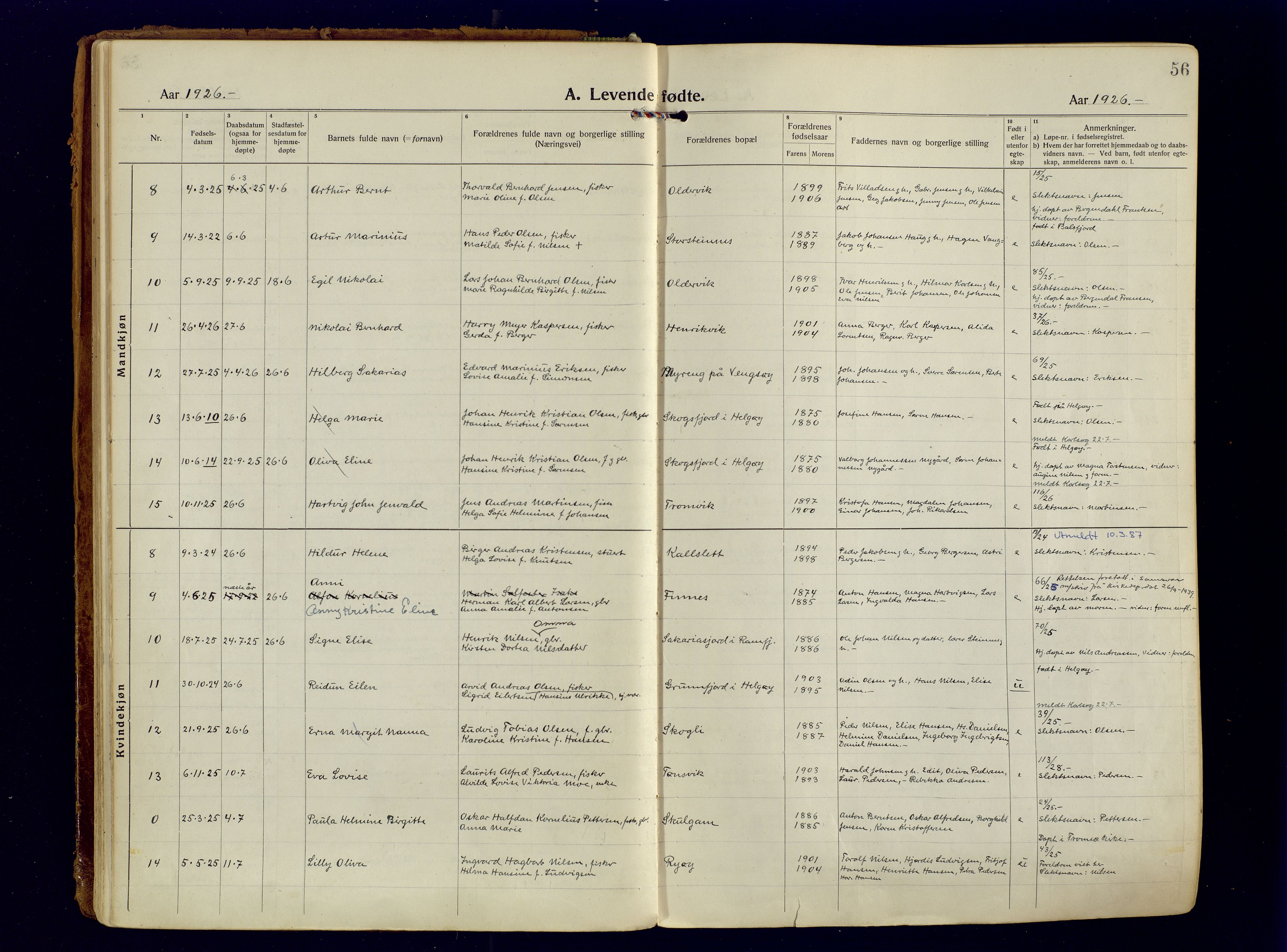 Tromsøysund sokneprestkontor, AV/SATØ-S-1304/G/Ga/L0009kirke: Parish register (official) no. 9, 1922-1934, p. 56