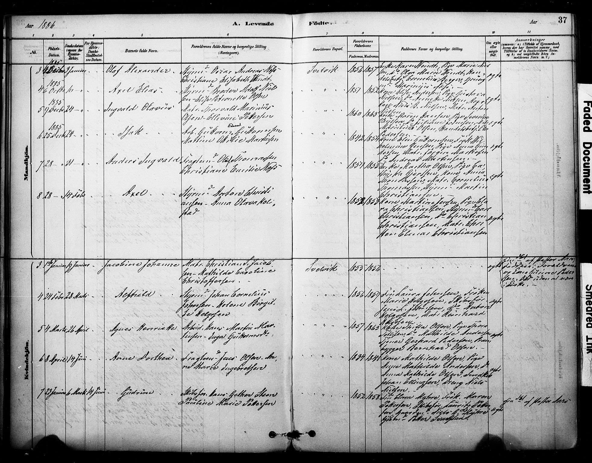 Strømm kirkebøker, AV/SAKO-A-322/F/Fb/L0001: Parish register (official) no. II 1, 1878-1899, p. 37