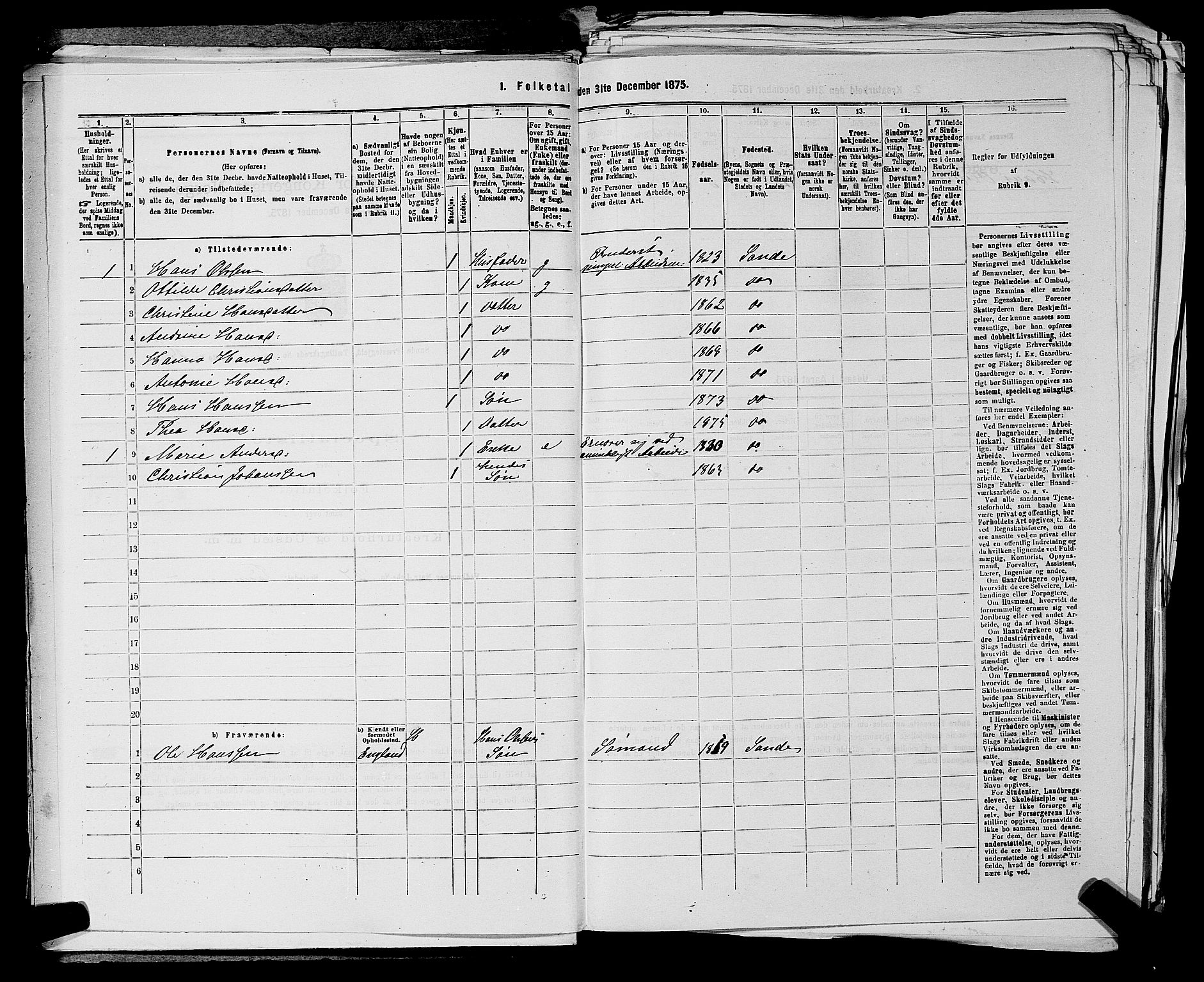 SAKO, 1875 census for 0713P Sande, 1875, p. 331