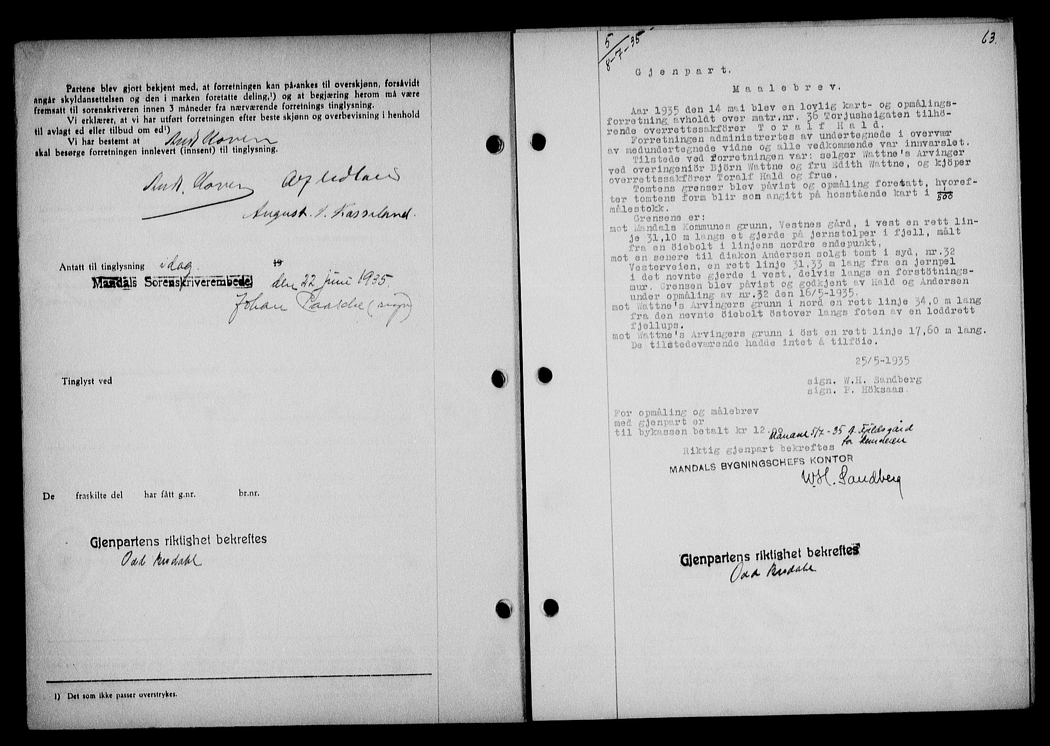 Mandal sorenskriveri, SAK/1221-0005/001/G/Gb/Gba/L0068: Mortgage book no. A-5, 1934-1935, Deed date: 08.07.1935
