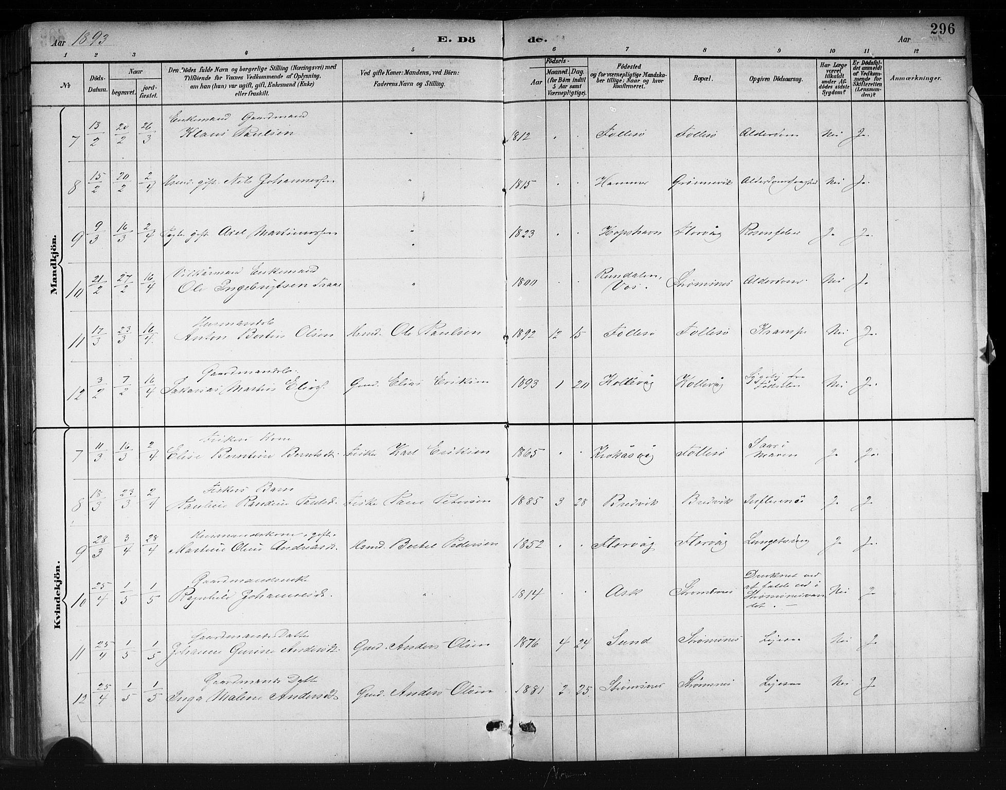 Askøy Sokneprestembete, SAB/A-74101/H/Ha/Hab/Haba/L0008: Parish register (copy) no. A 8, 1882-1893, p. 296