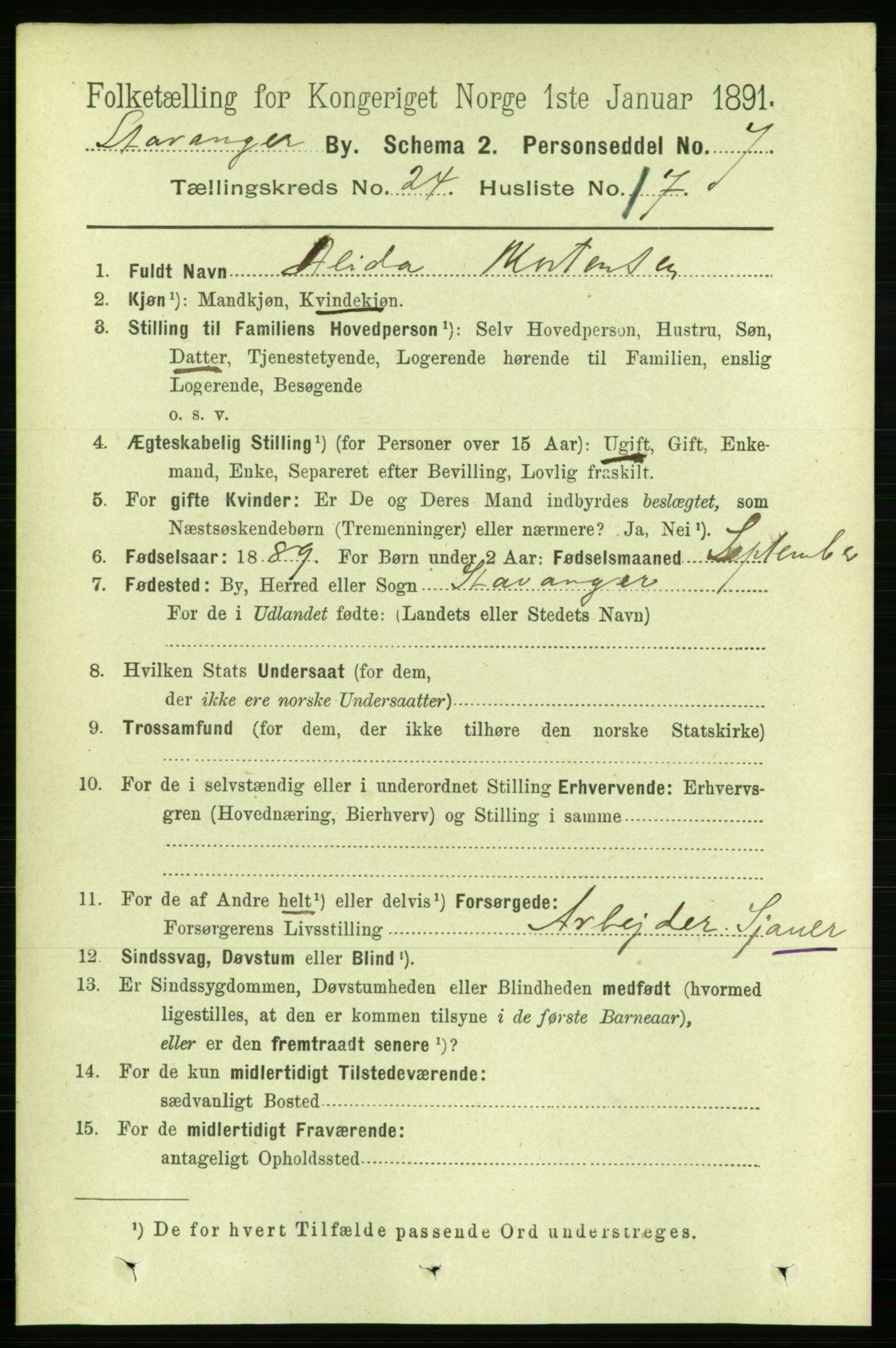 RA, 1891 census for 1103 Stavanger, 1891, p. 26499