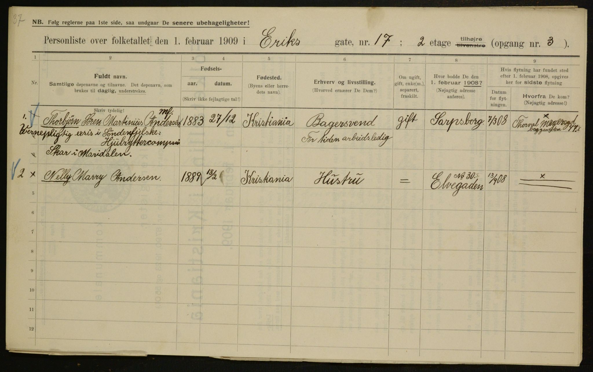 OBA, Municipal Census 1909 for Kristiania, 1909, p. 18163