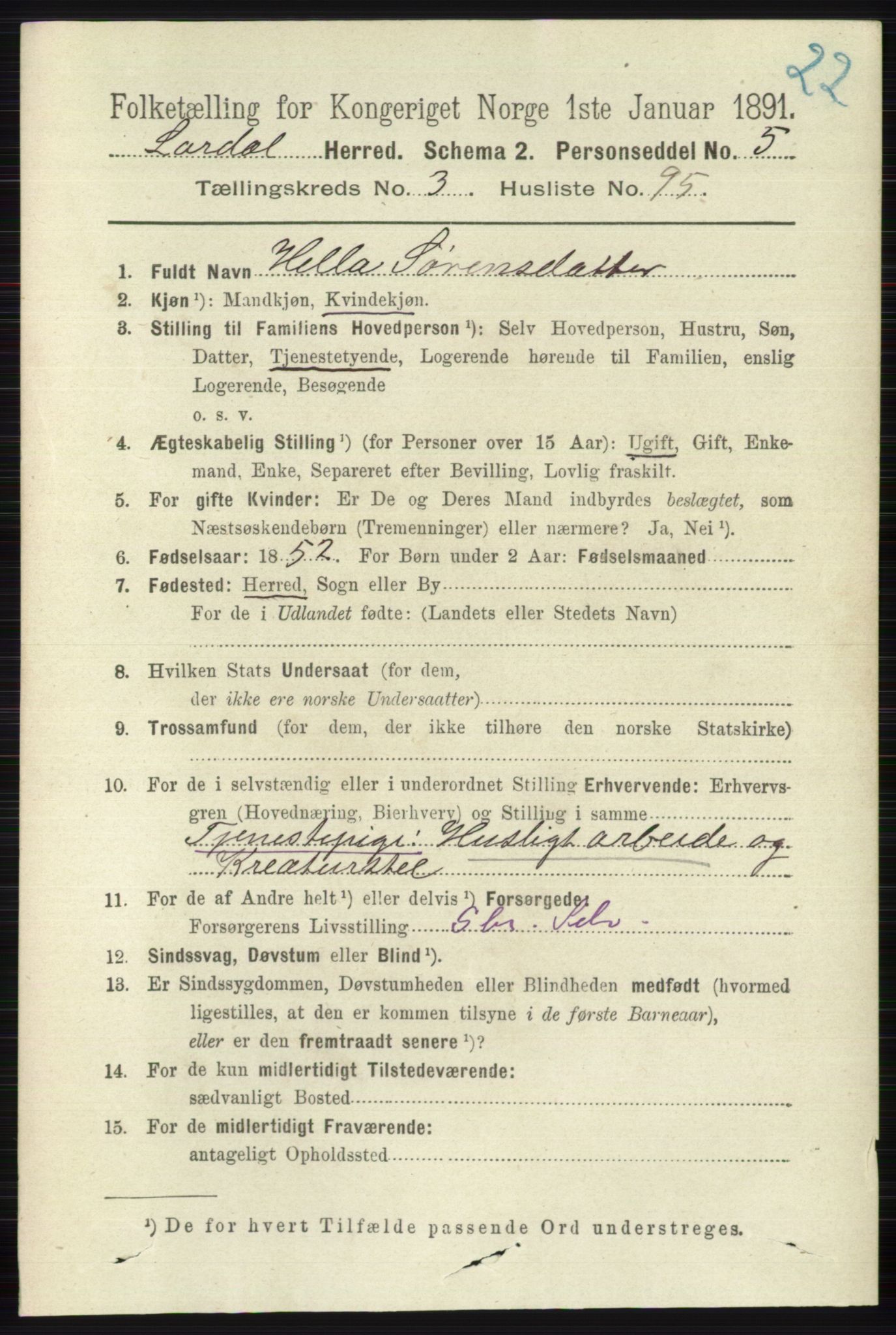 RA, 1891 census for 0728 Lardal, 1891, p. 1845