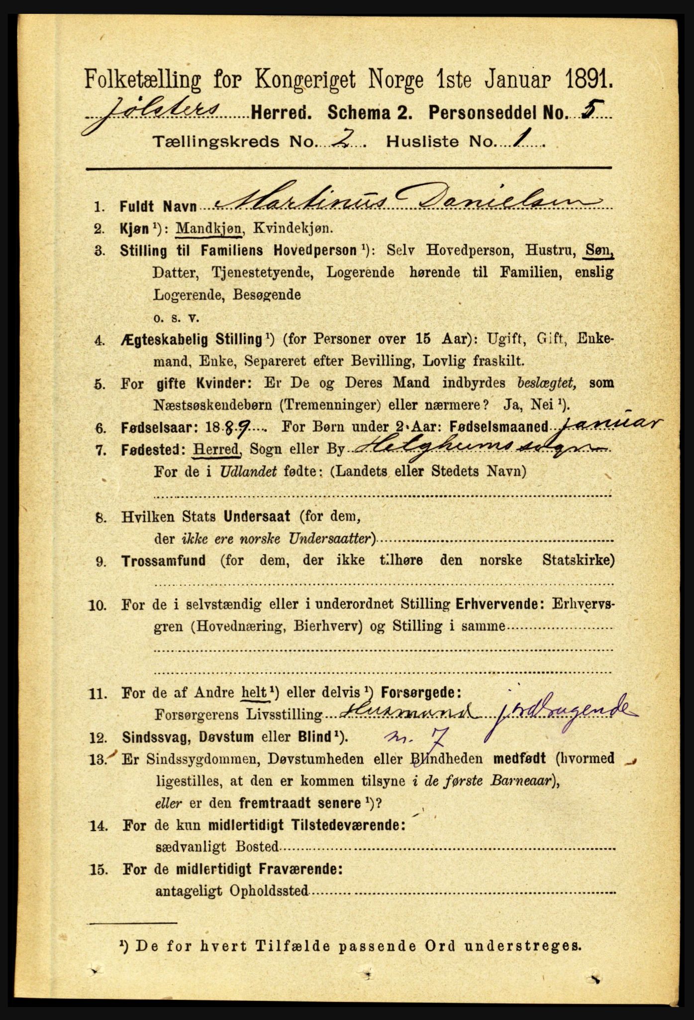 RA, 1891 census for 1431 Jølster, 1891, p. 578