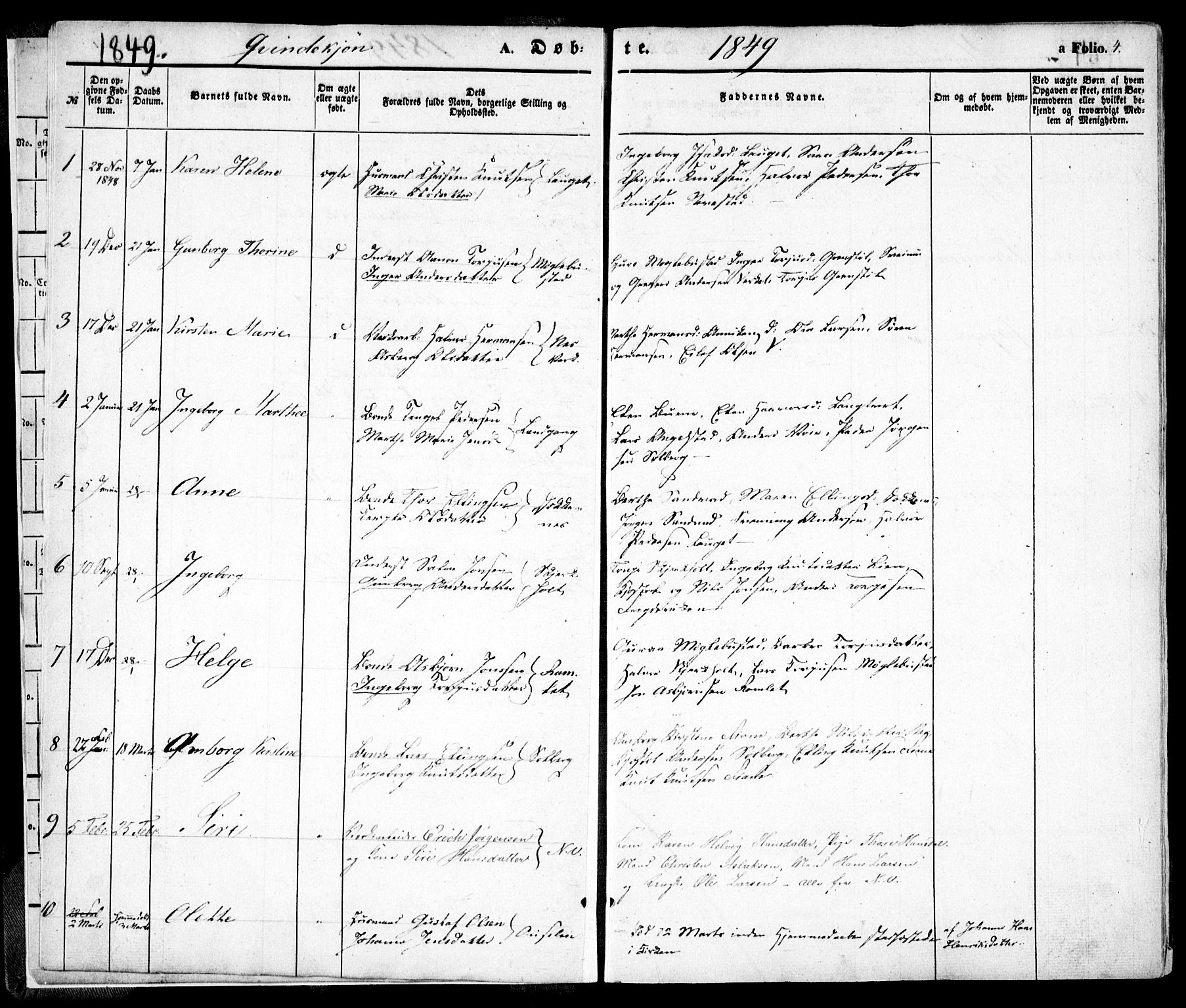 Holt sokneprestkontor, AV/SAK-1111-0021/F/Fa/L0008: Parish register (official) no. A 8, 1849-1860, p. 4