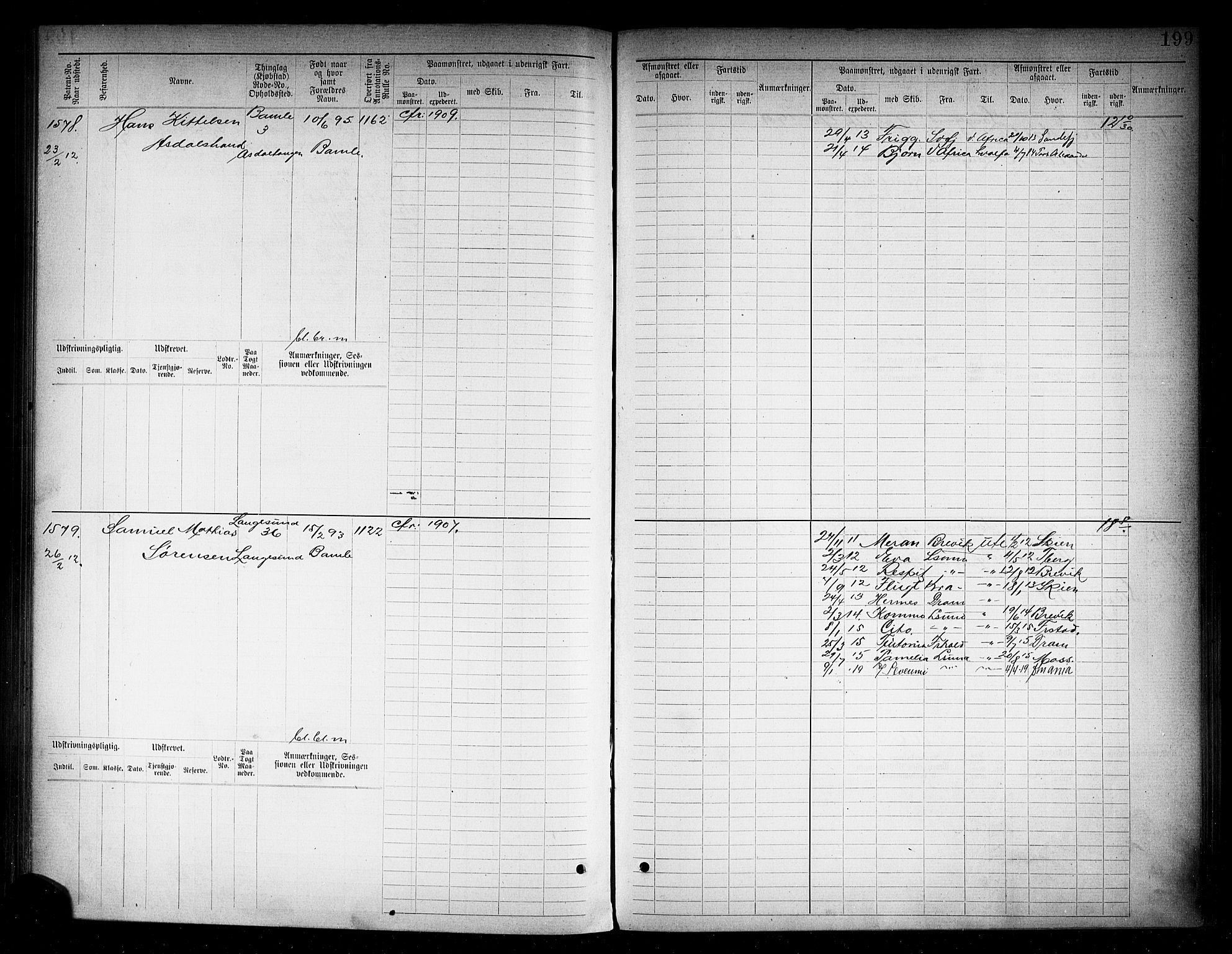 Langesund innrulleringskontor, SAKO/A-831/F/Fc/L0006: Hovedrulle, 1891-1922, p. 202