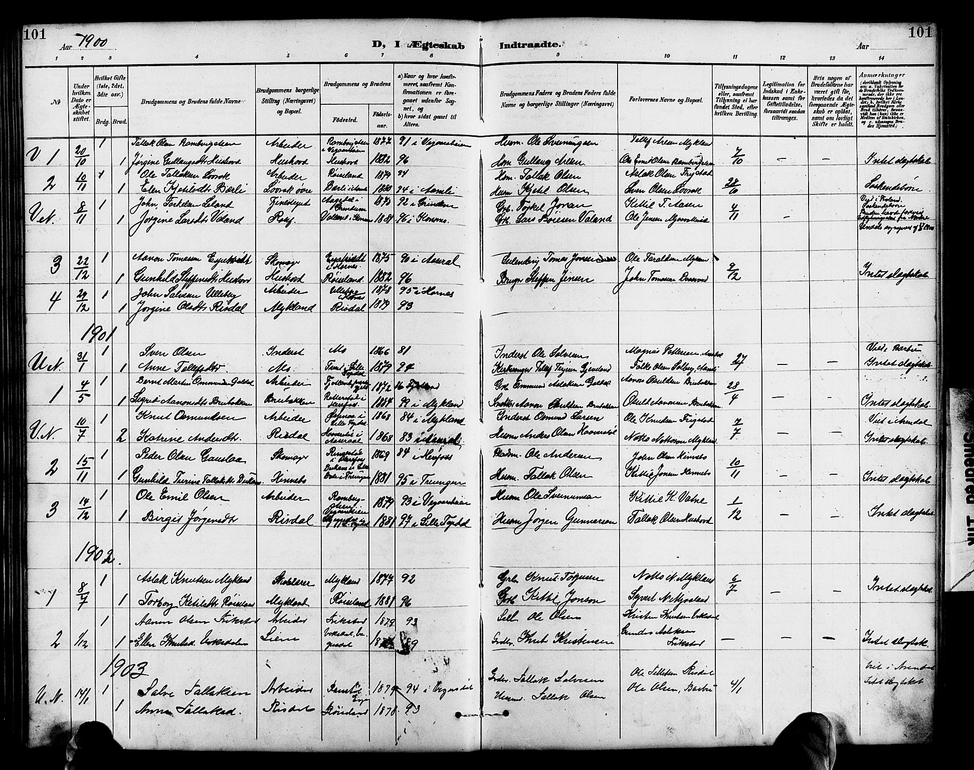 Herefoss sokneprestkontor, AV/SAK-1111-0019/F/Fb/Fbc/L0003: Parish register (copy) no. B 3, 1887-1915, p. 101