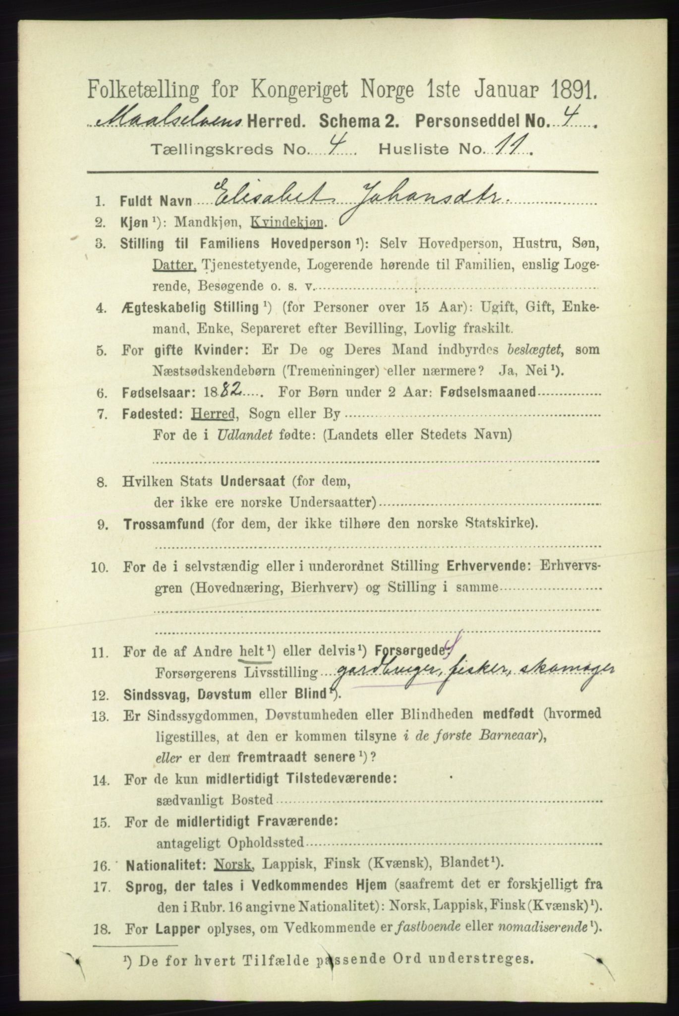 RA, 1891 census for 1924 Målselv, 1891, p. 1149