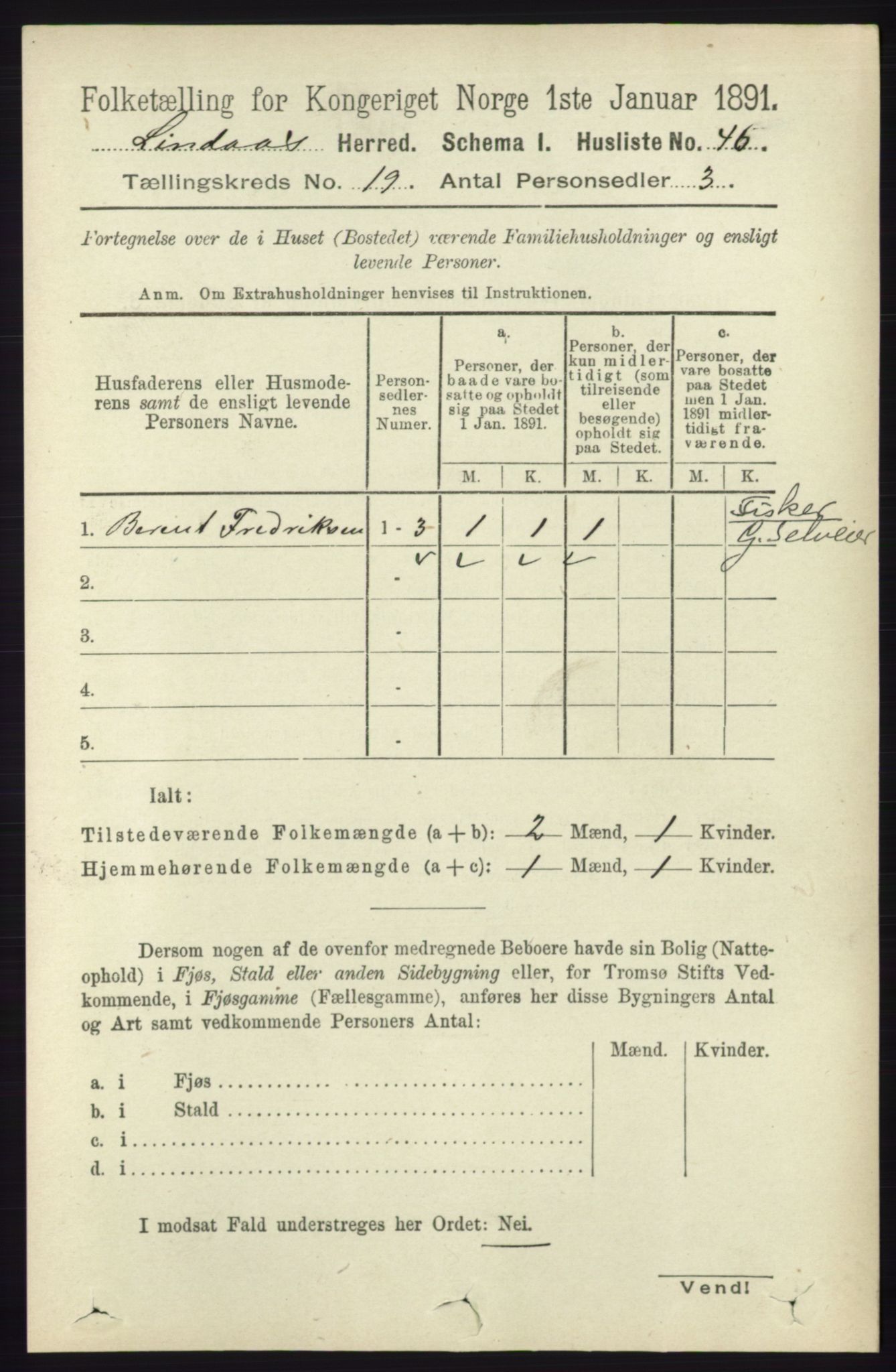 RA, 1891 census for 1263 Lindås, 1891, p. 6918