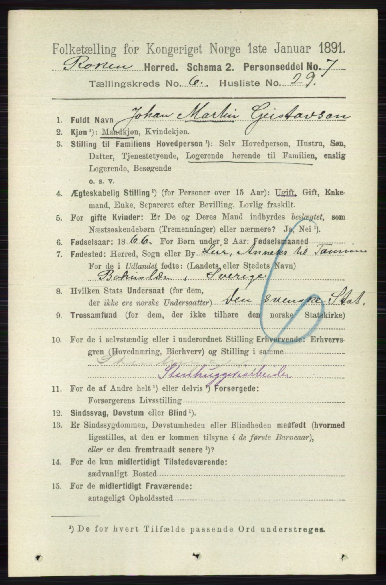 RA, 1891 census for 0627 Røyken, 1891, p. 3808