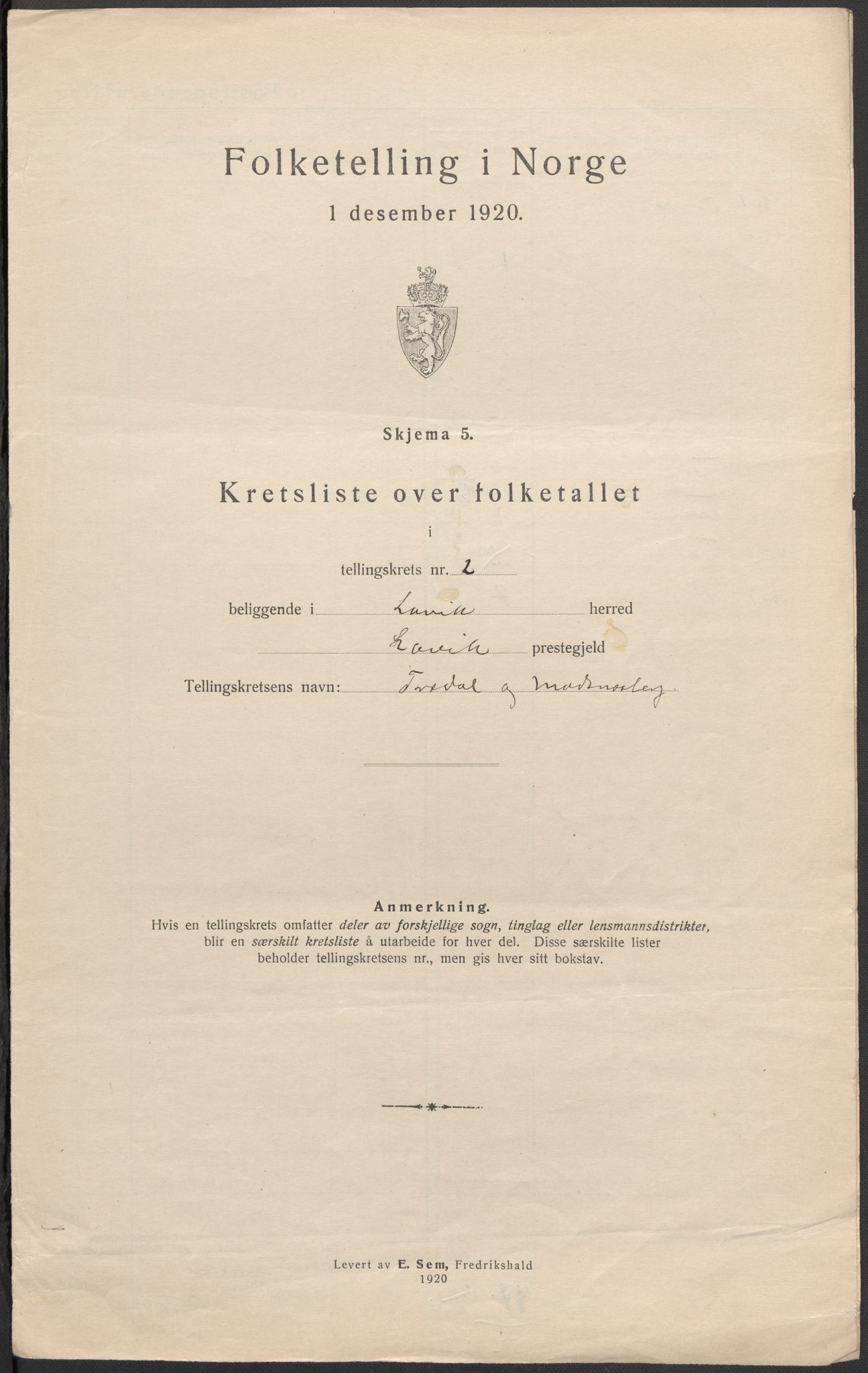 SAB, 1920 census for Lavik, 1920, p. 12