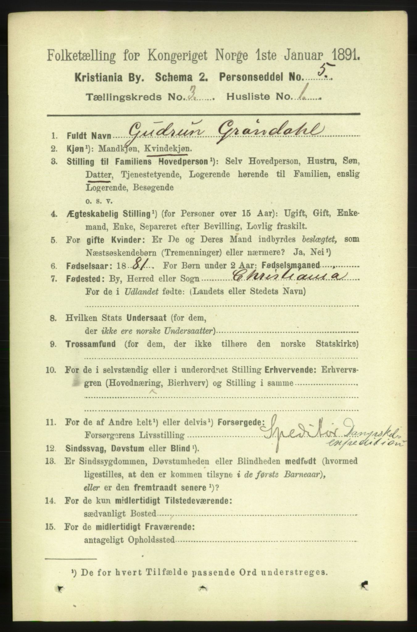 RA, 1891 census for 0301 Kristiania, 1891, p. 1238