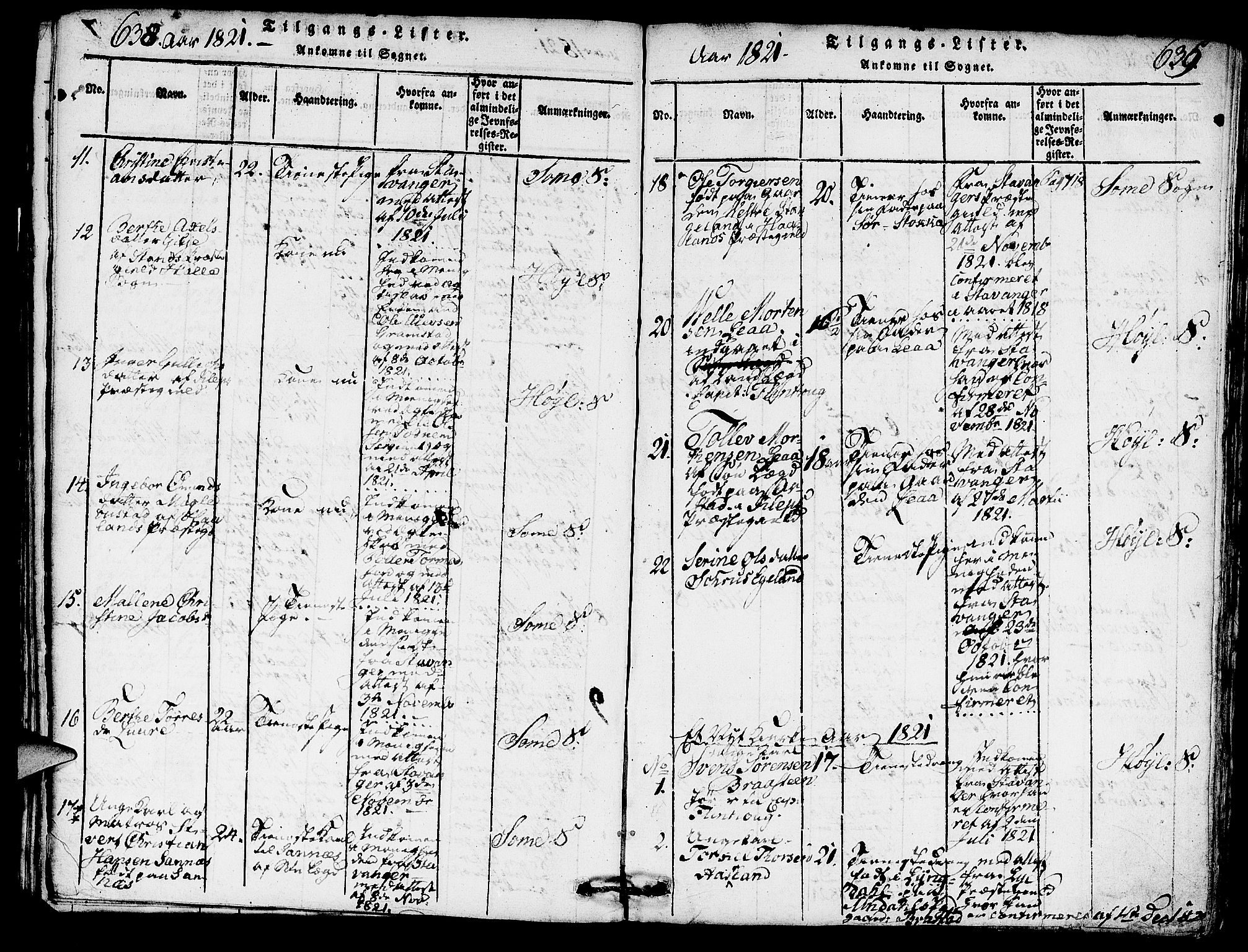 Høyland sokneprestkontor, SAST/A-101799/001/30BA/L0006: Parish register (official) no. A 6, 1815-1825, p. 638-639