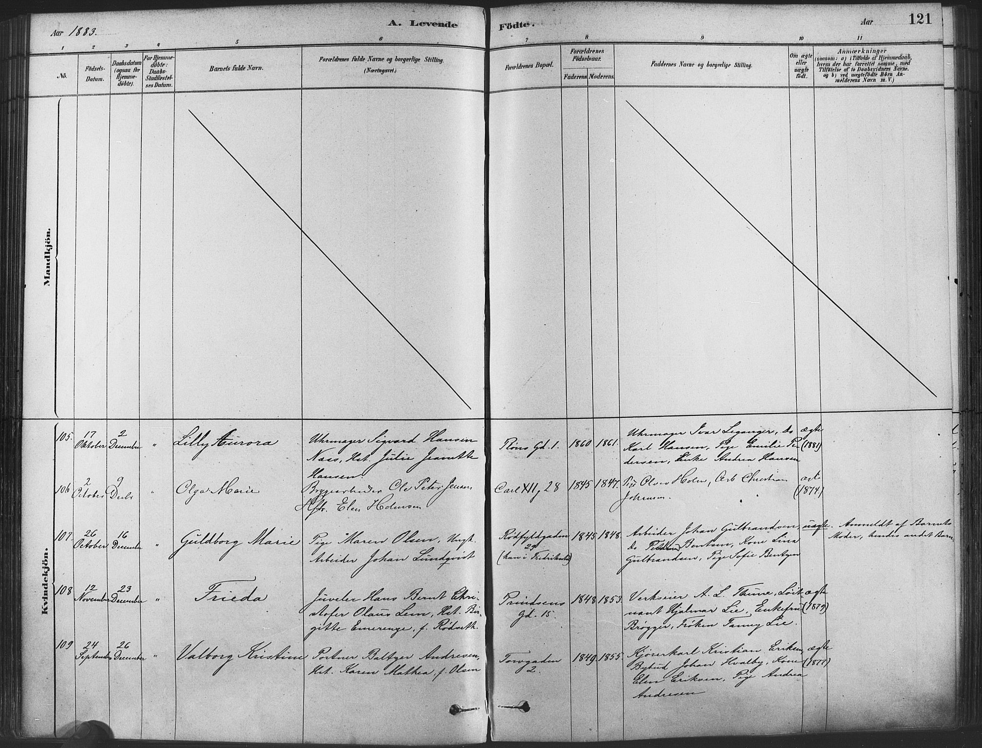 Oslo domkirke Kirkebøker, AV/SAO-A-10752/F/Fa/L0029: Parish register (official) no. 29, 1879-1892, p. 121